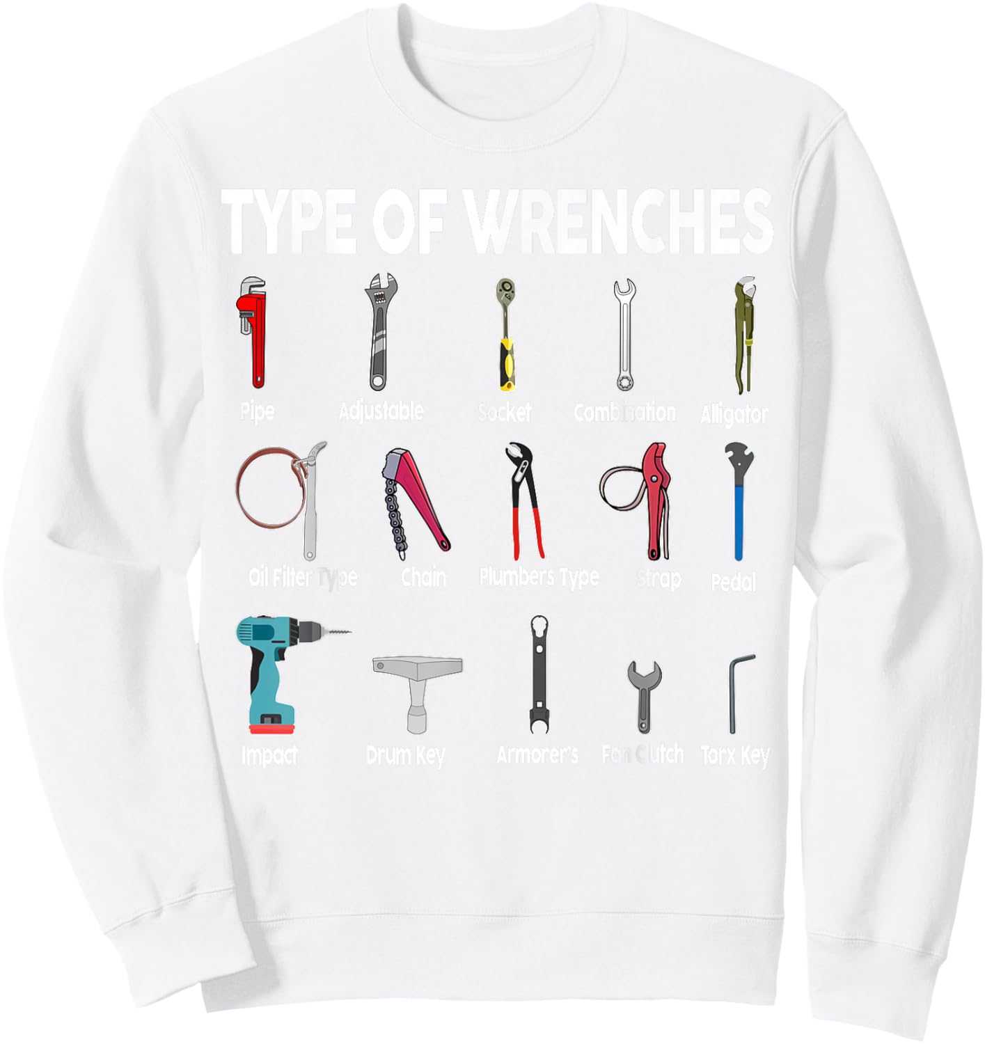 Toddler Mechanic-Shirt Types of Wrenches Technician Kids Boy Sweatshirt - Sweatshirt | White