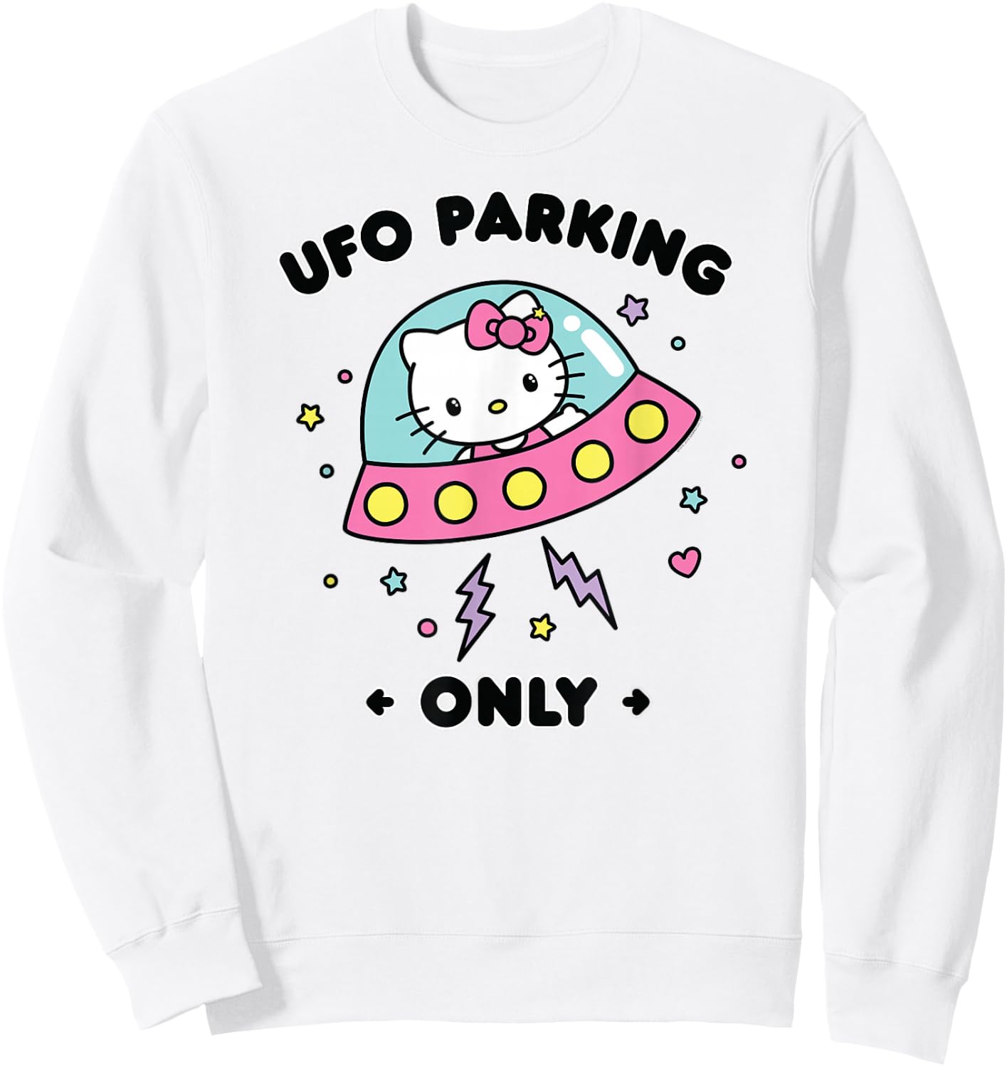 Hello Kitty UFO Parking Only Area 51 Alien Spaceship Sweatshirt - Sweatshirt | White