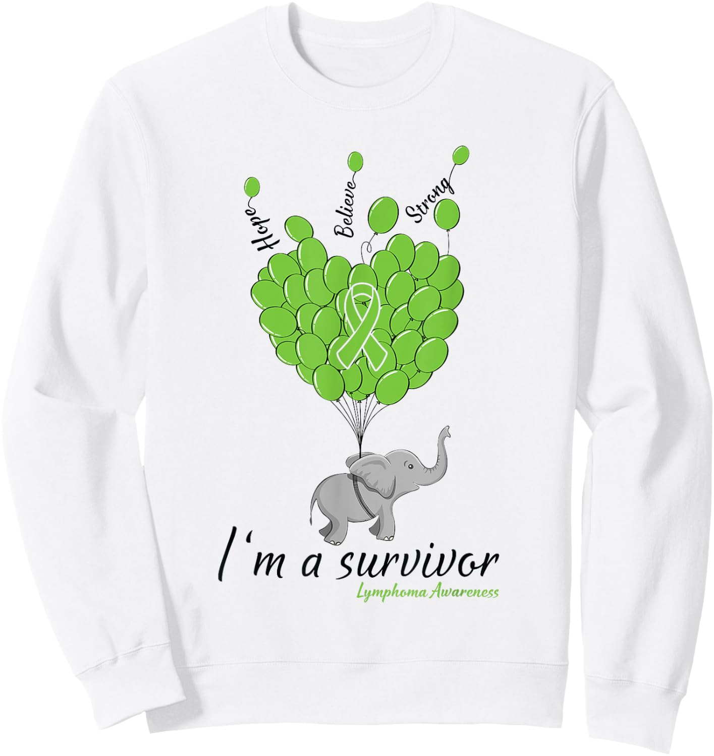 Elephant I'm a Survivor Heart Lymphoma Awareness gift Sweatshirt - Sweatshirt | White
