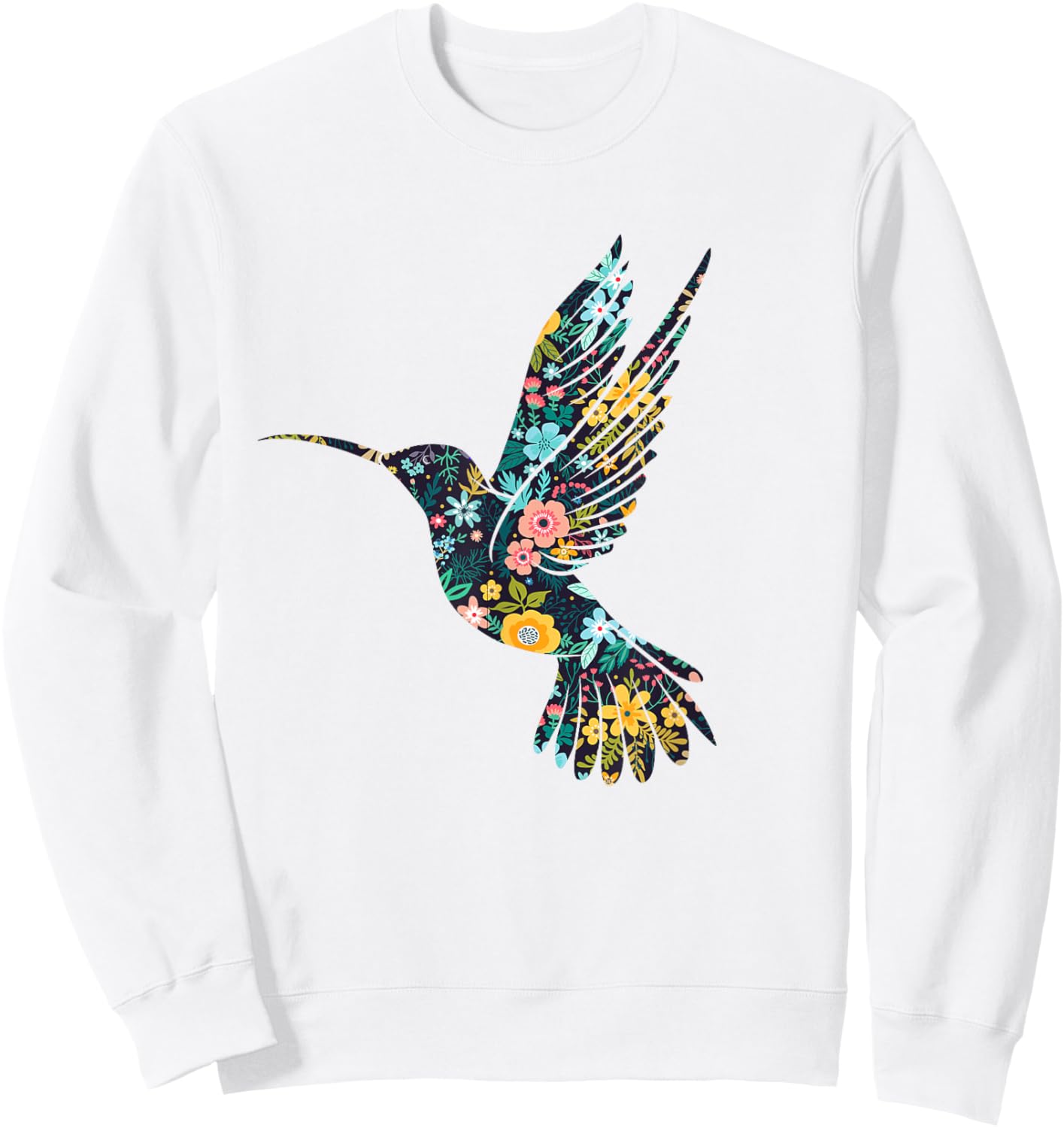Floral Hummingbird Silhouette Girls Graphic Sweatshirt - Sweatshirt | White