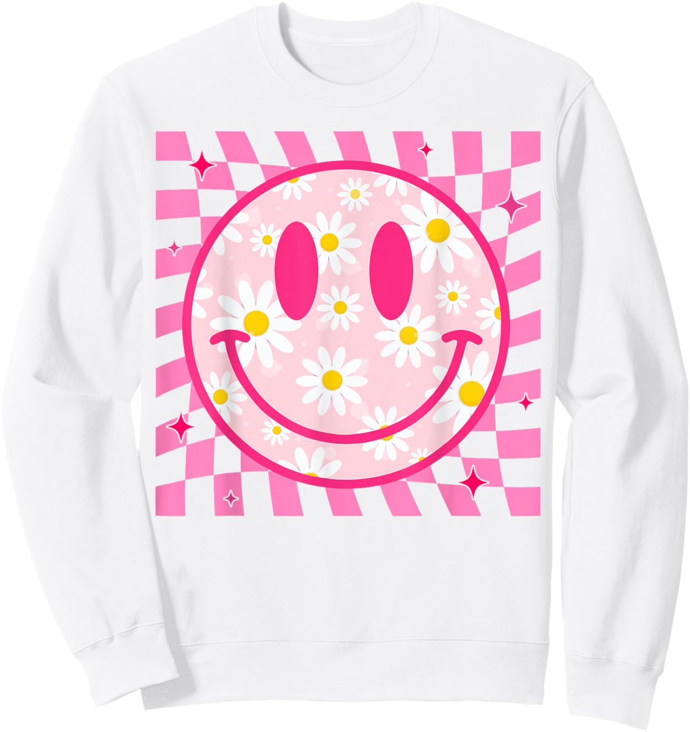 Happy Face Daisy Flower Shirt Preppy Aesthetic Smile Face Sweatshirt - Sweatshirt | White