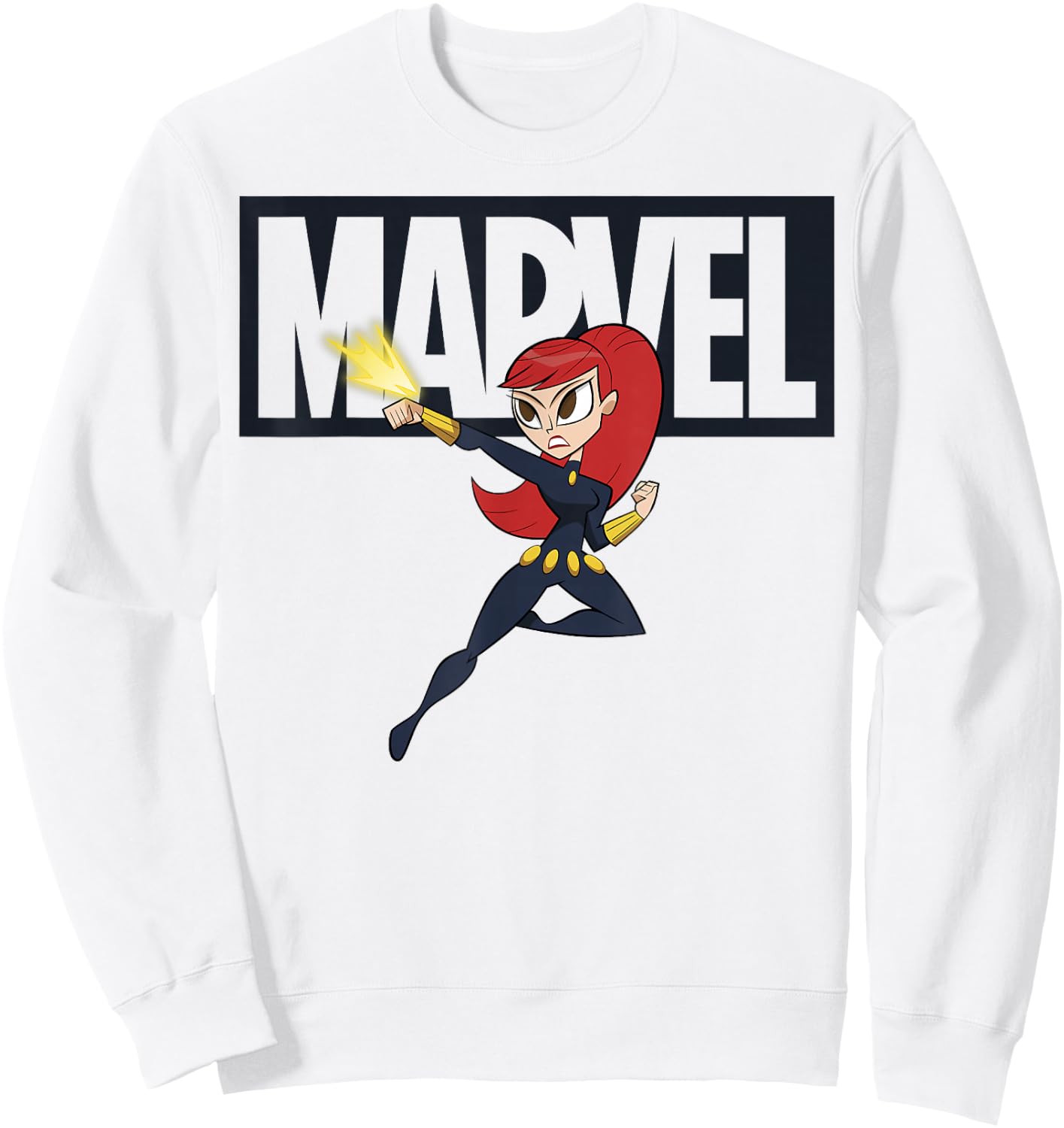 Marvel Black Widow Chibi Action Pose Logo Outline Sweatshirt - Sweatshirt | White