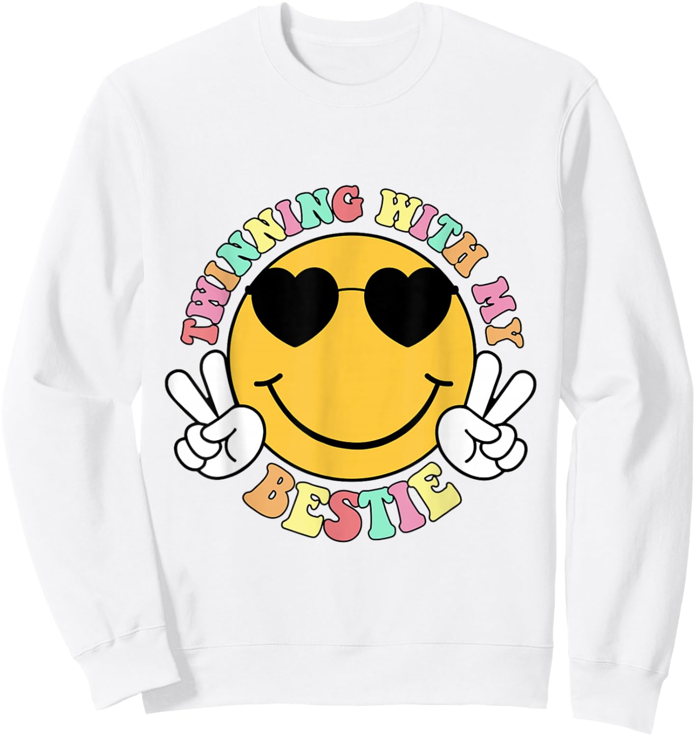 Twinning With My Bestie Girls Kids Smile Face Twinning Day Sweatshirt - Sweatshirt | White