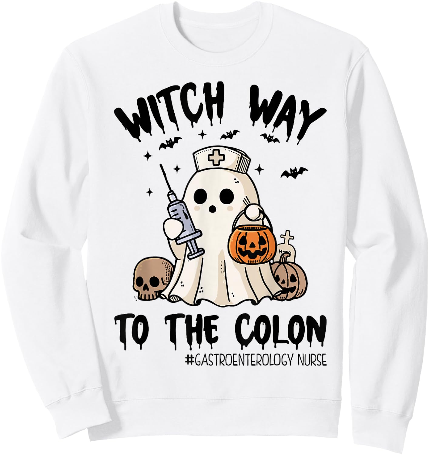 Gastroenterology Nurse Halloween Endo Nurse Ghost Endoscopy Sweatshirt - Sweatshirt | White
