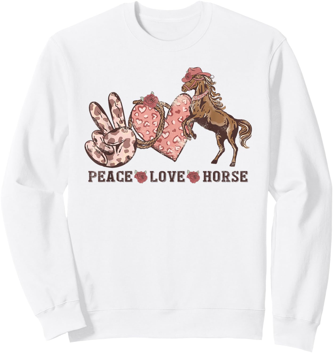 Peace Love Horses Girl I Love My Horses Equestrian Horseback Sweatshirt - Sweatshirt | White