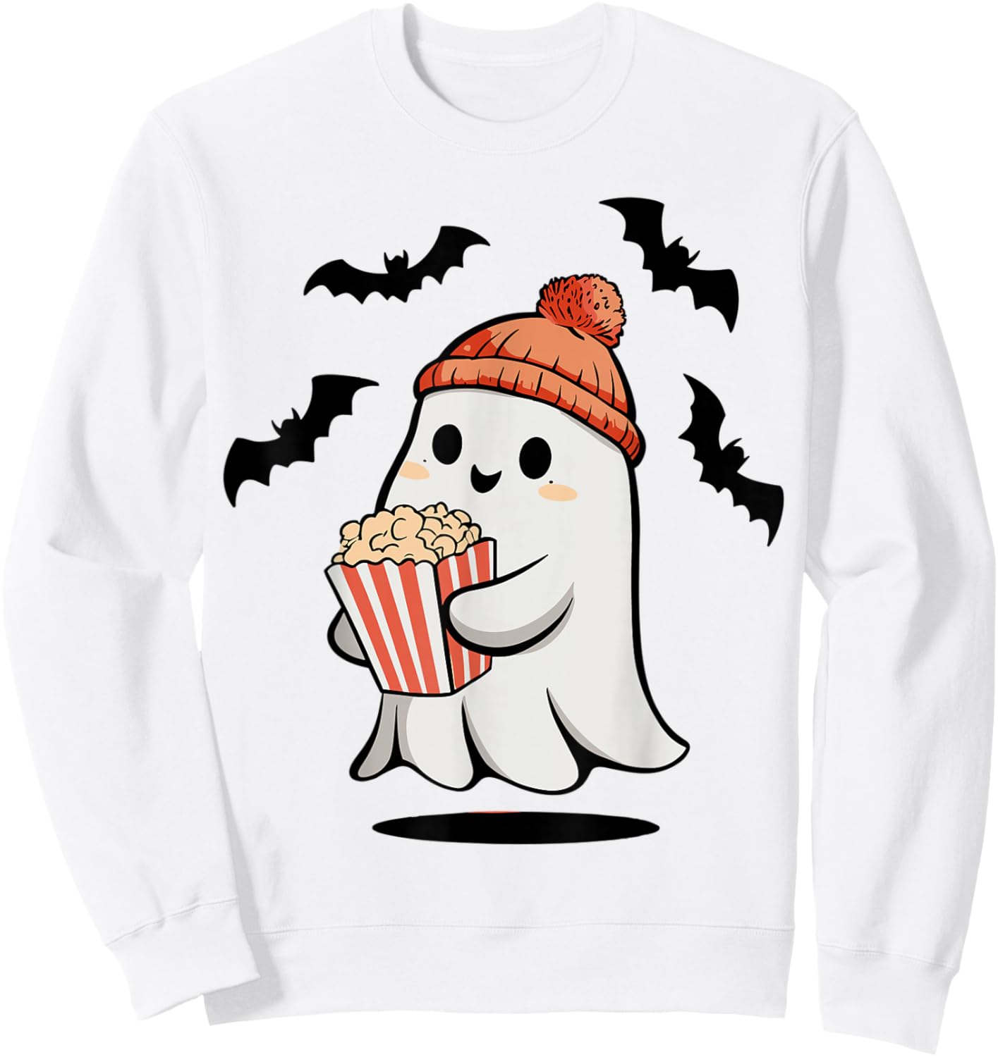 Funny Ghost Eating Pop Corn Lovers Spooky Halloween Sweatshirt - Sweatshirt | White