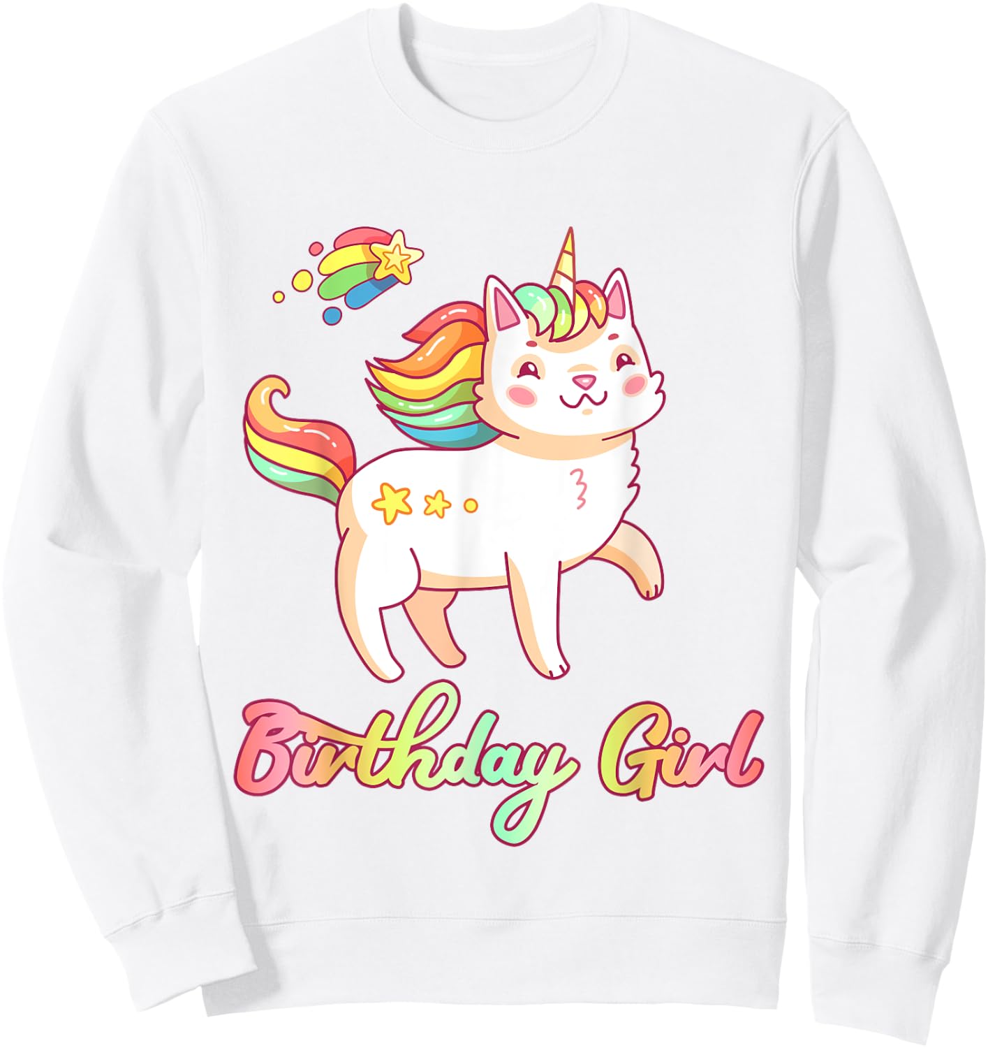 Birthday Girl Unicorn Caticorn Girls Shirt Birthday Party Sweatshirt - Sweatshirt | White