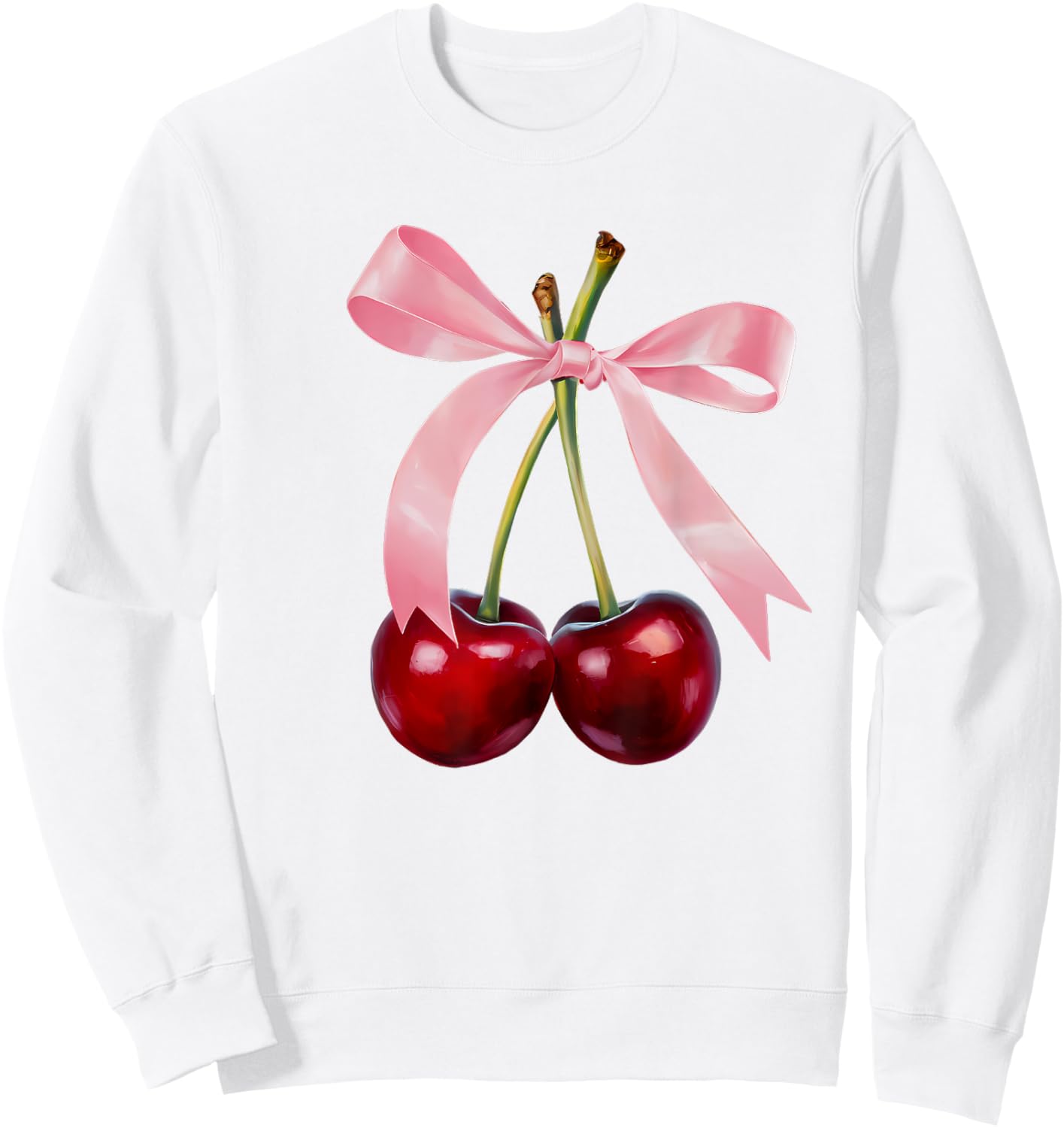 Cherry Graphic Pink Bow Red Aesthetic Cherries Summer Y2K Women Kids Sweatshirt - Sweatshirt | White