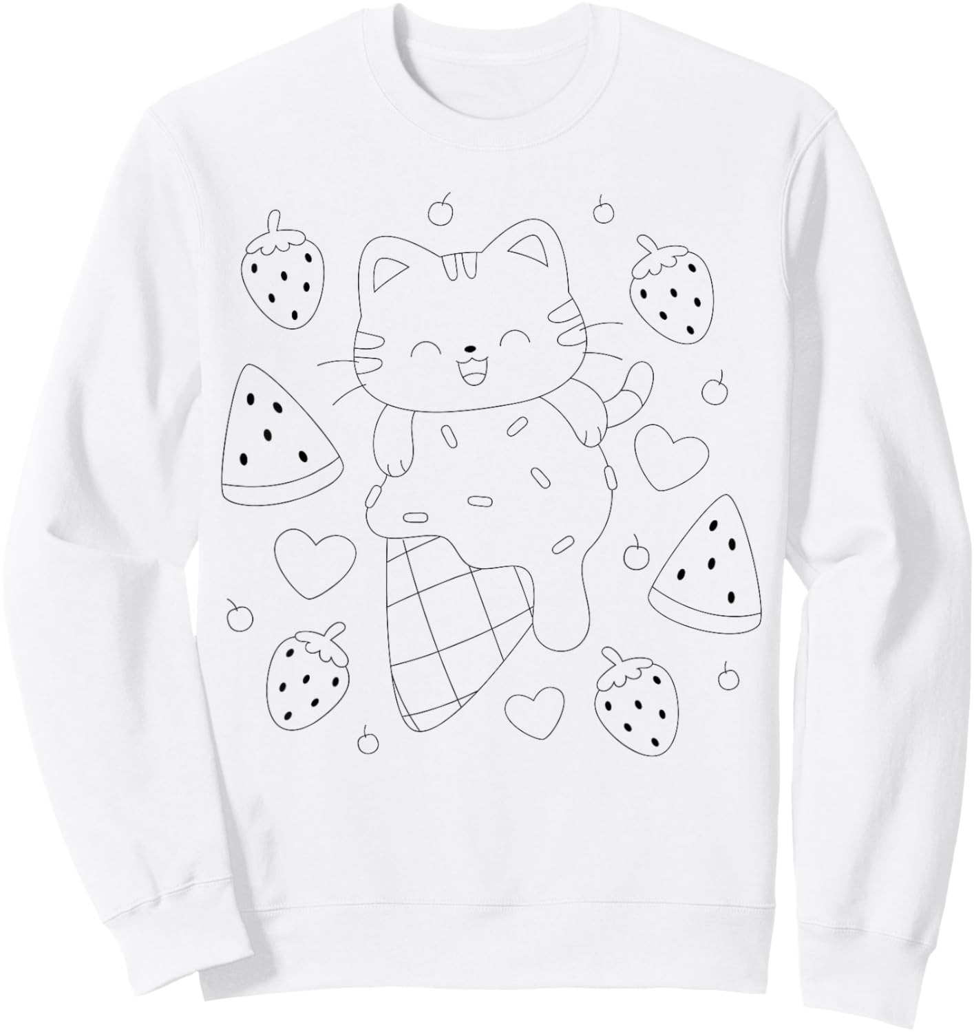 Cat with ice cream and strawberry to paint and color Sweatshirt - Sweatshirt | White