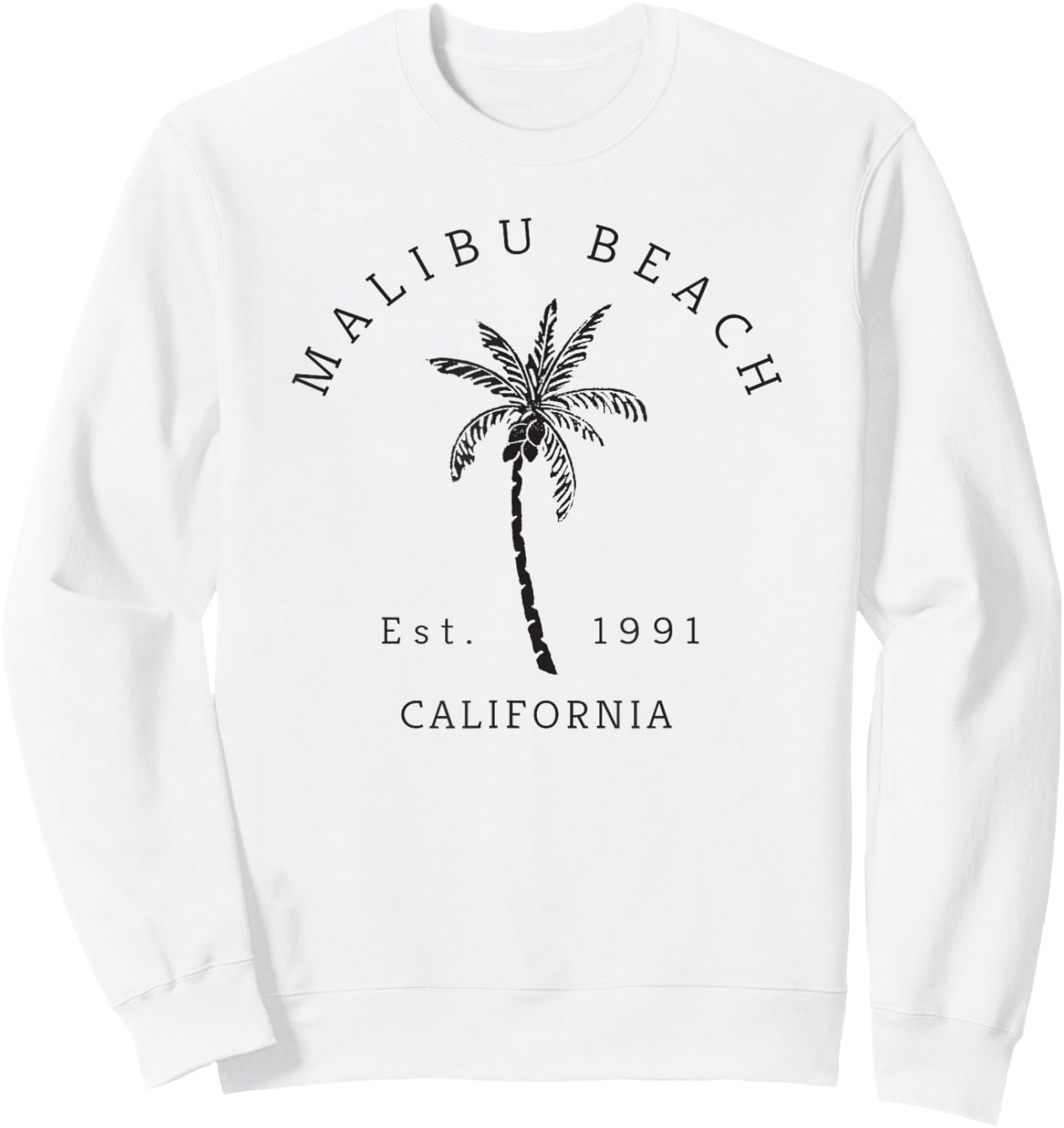 Retro Cool Malibu Beach California Novelty Art Palm Tree Sweatshirt - Sweatshirt | White