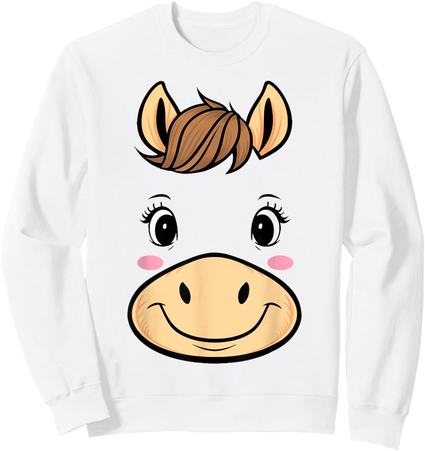 Horse Costume Cute Rubber Horse Face Halloween Men Women Kid Sweatshirt - Sweatshirt | White