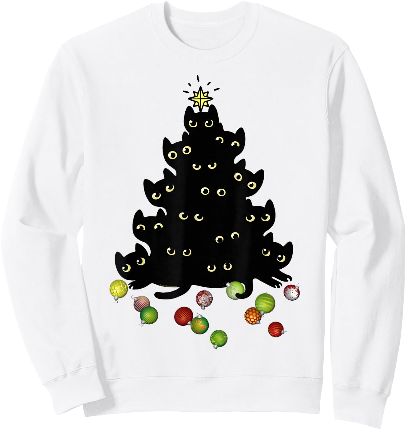 Cat Lovers Cute and Funny Holiday Tree Christmas Sweatshirt - Sweatshirt | White