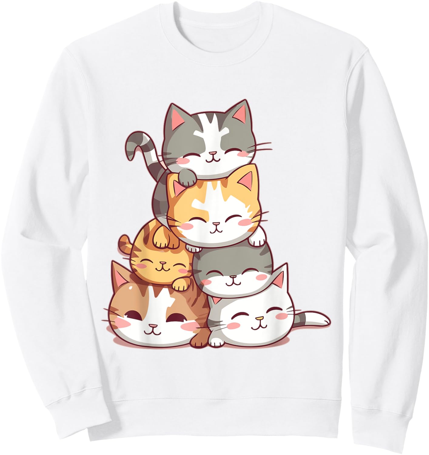 Cat Cute Kitty Pile Cats Anime Kawaii Neko Women Girls Sweatshirt - Sweatshirt | White
