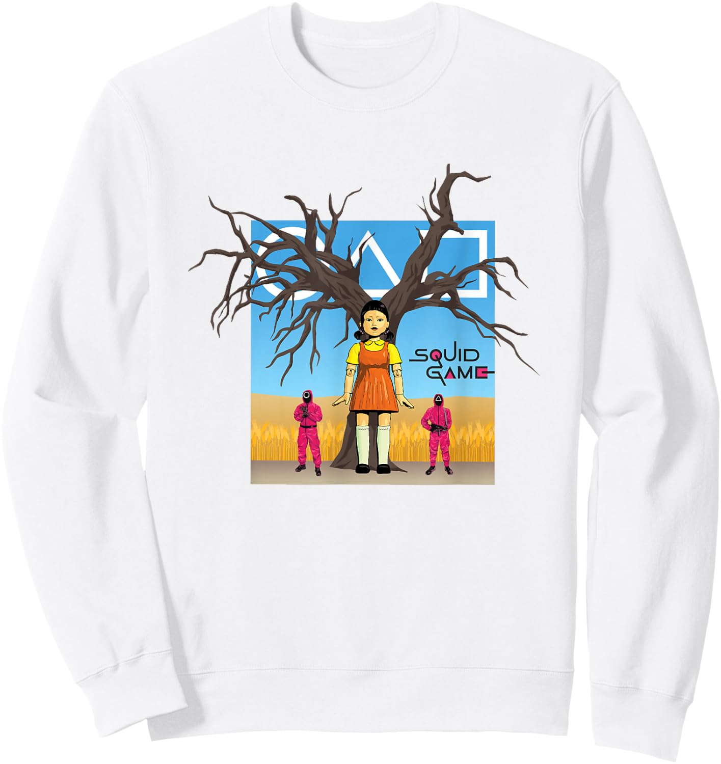Squid Game 2 Doll & Guards In Red Light Green Light Field Sweatshirt - Sweatshirt | White