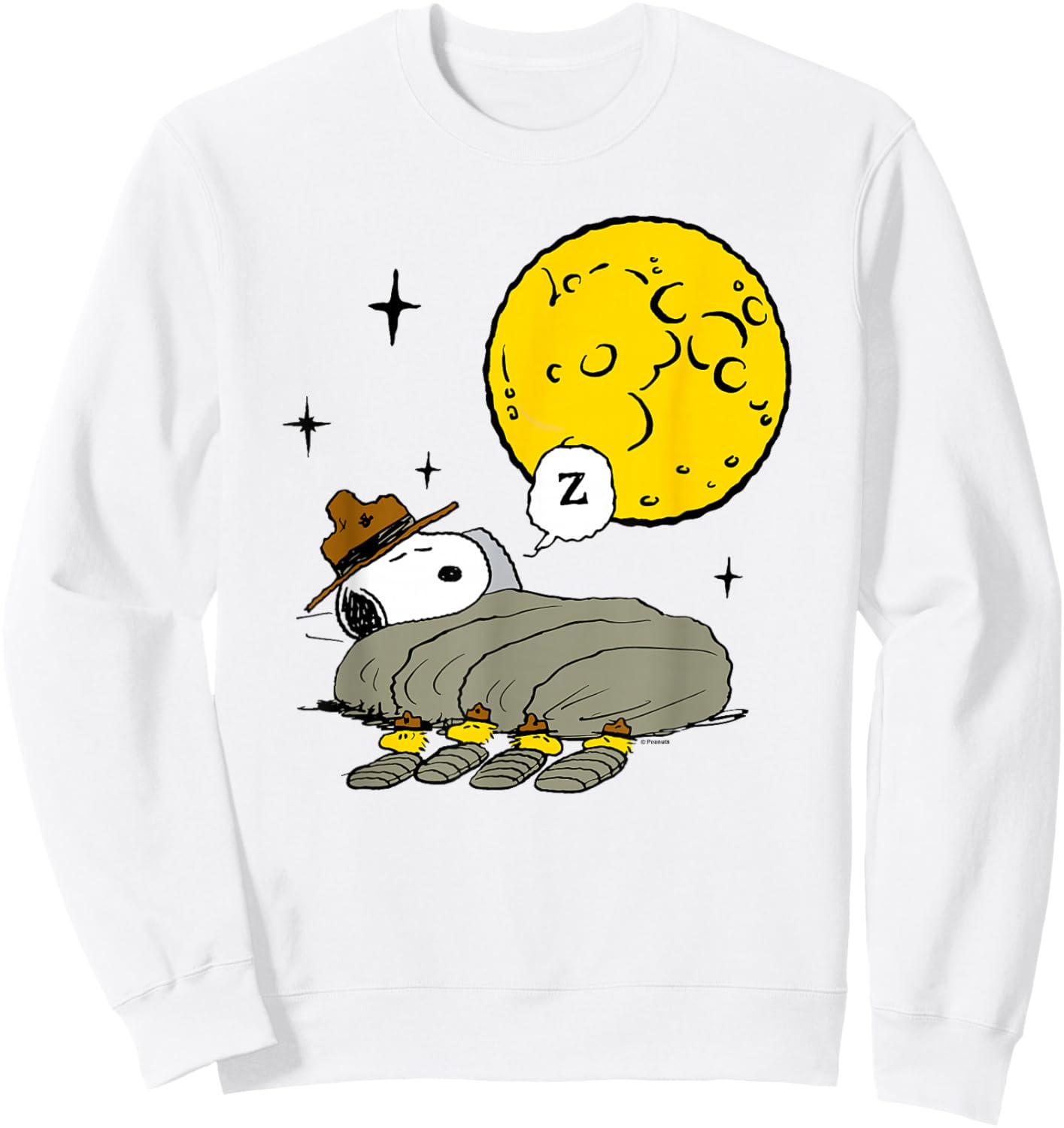 Peanuts - Snoopy Woodstock Nighttime Camping with Moon Sweatshirt - Sweatshirt | White
