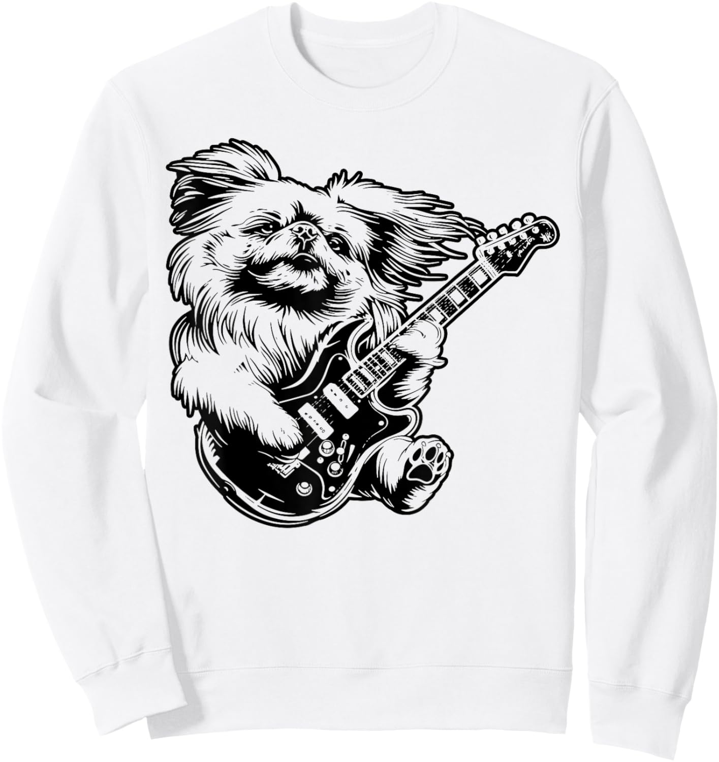 Dog Guitarist Guitar - Pekingese Dad Mom Sweatshirt - Sweatshirt | White