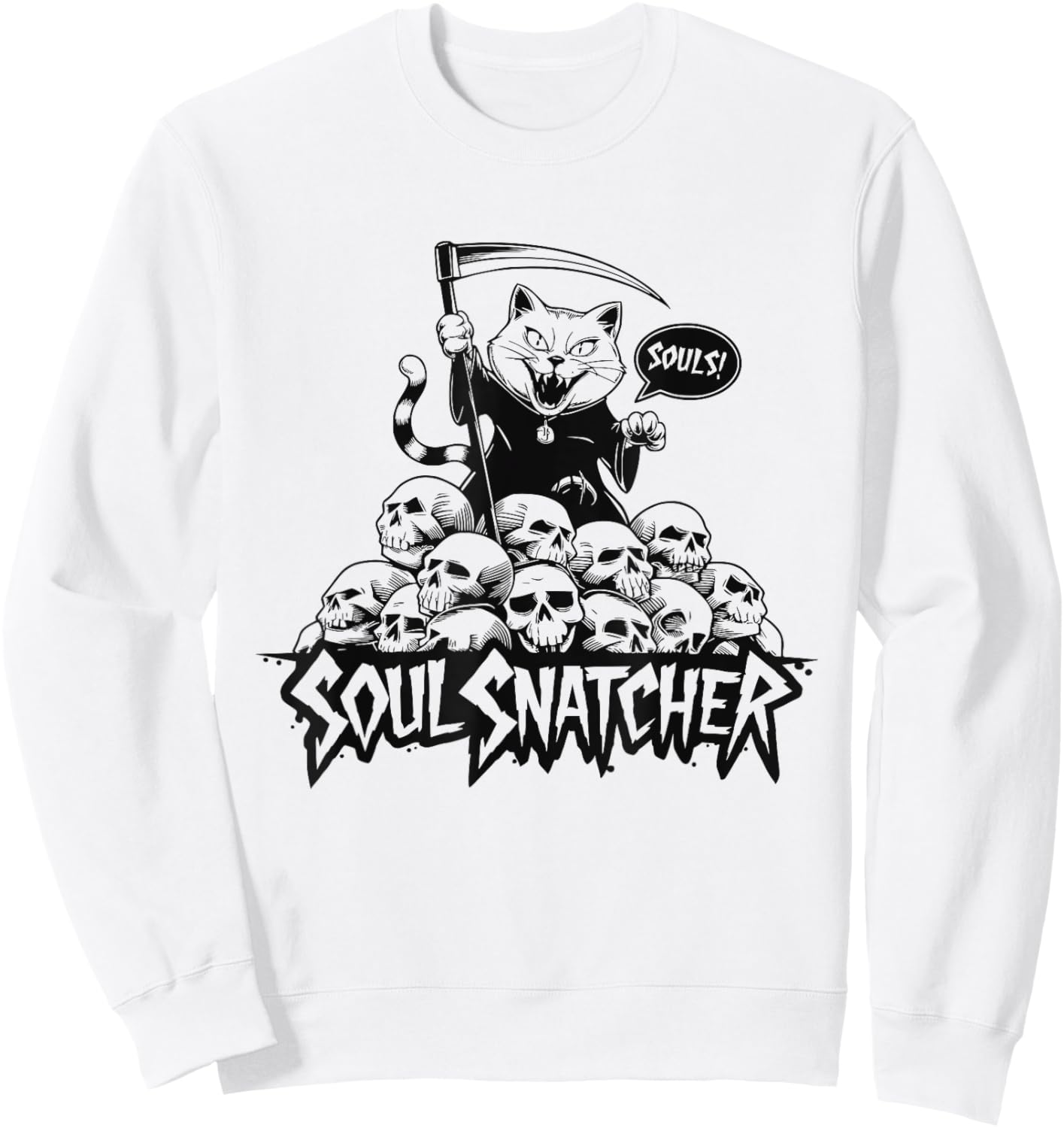 Soul Snatcher Cat Collects Souls Halloween Men Women Sweatshirt - Sweatshirt | White