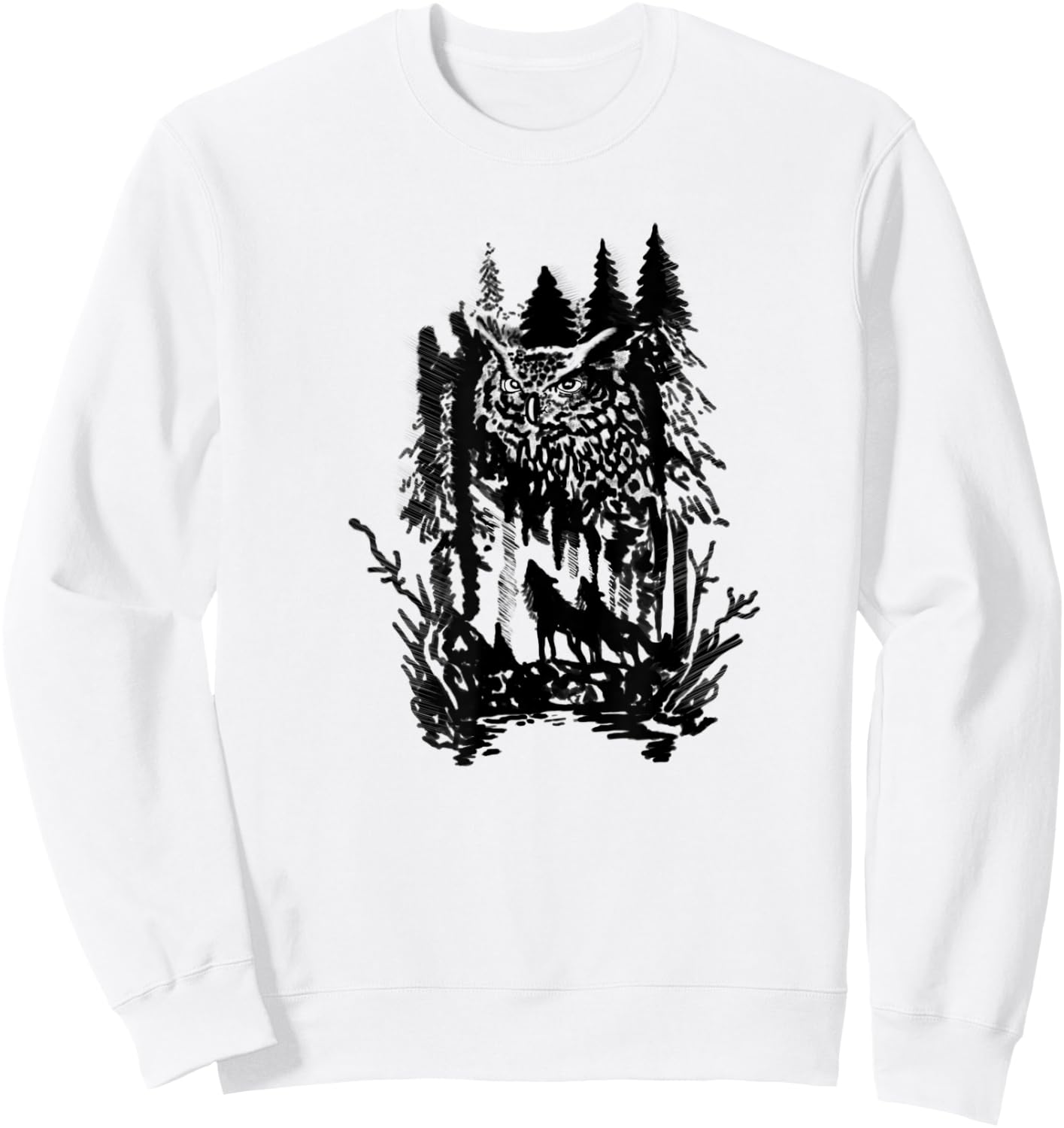 Beautiful harmony owls and wolves with forest design Sweatshirt - Sweatshirt | White