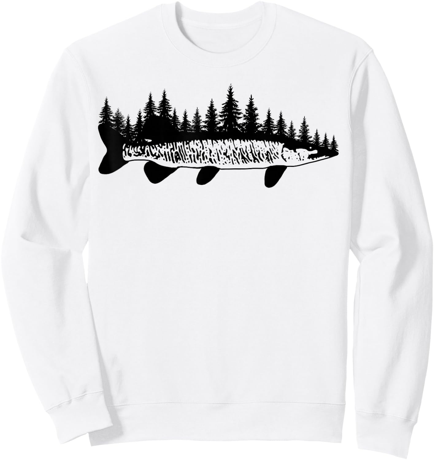 Tiger Musky Pine Forest Treeline - Outdoor Fishing Angler Sweatshirt - Sweatshirt | White