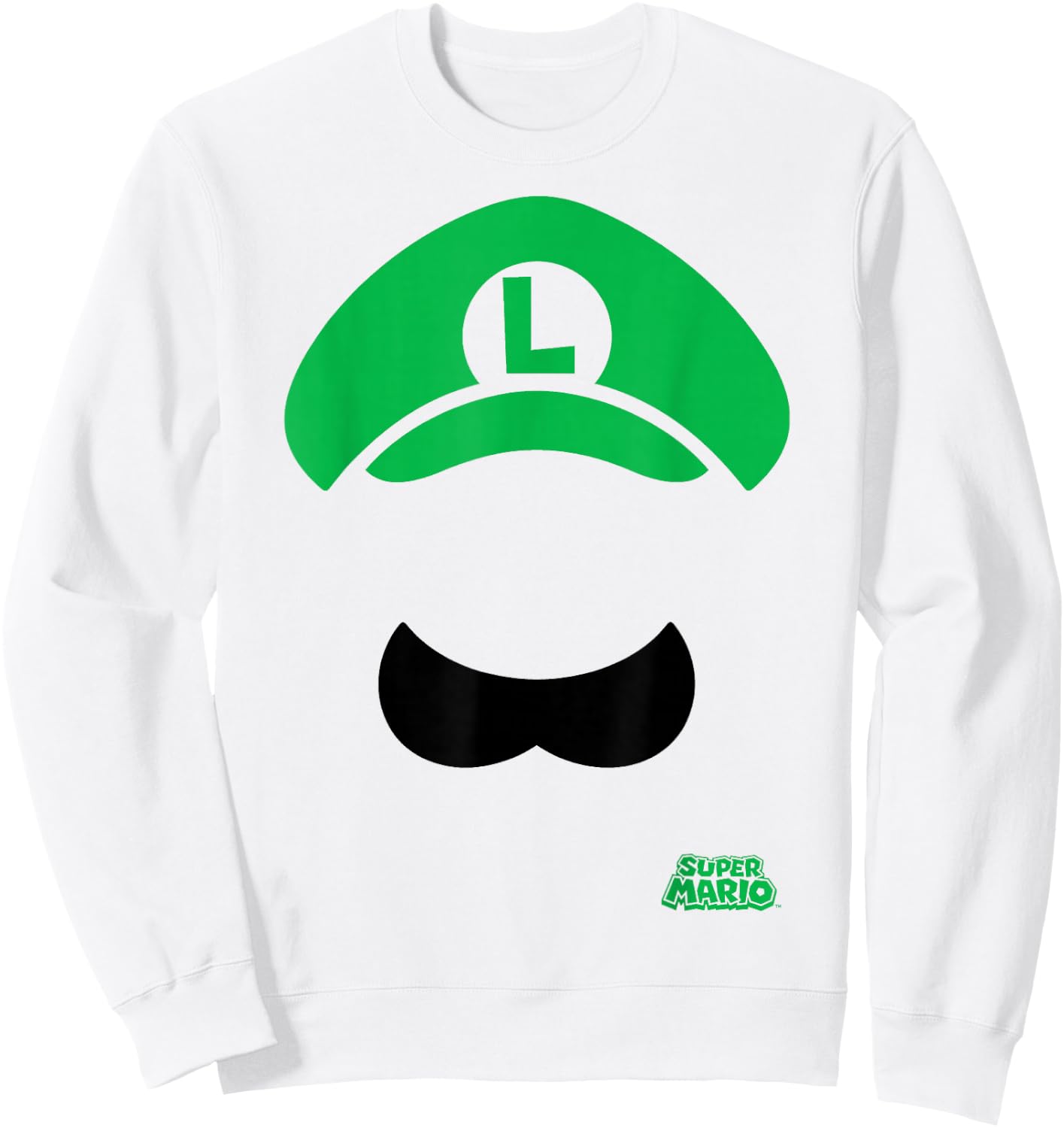 Super Mario Luigi Hat And Mustache Sweatshirt - Sweatshirt | White