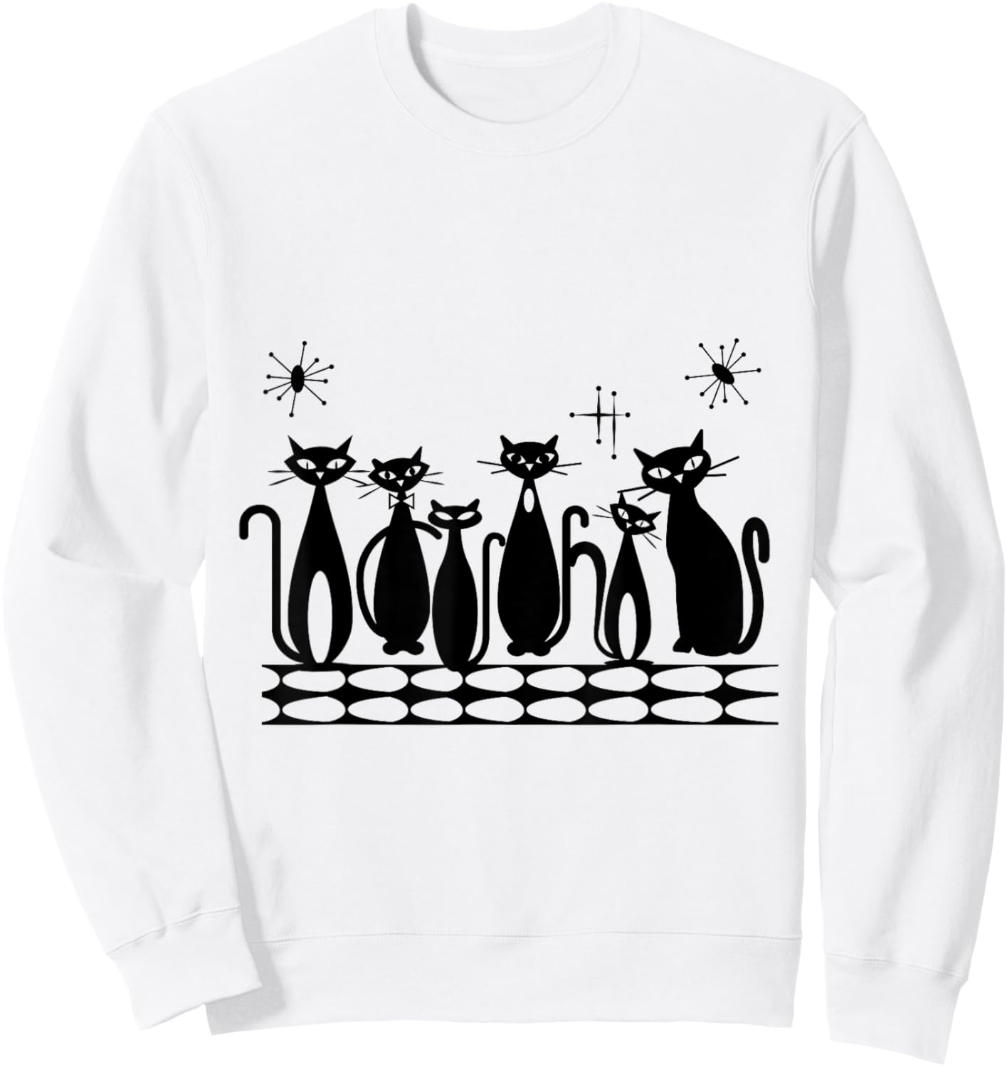 Atomic Cats Black Kitties MCM Retro Sweatshirt - Sweatshirt | White