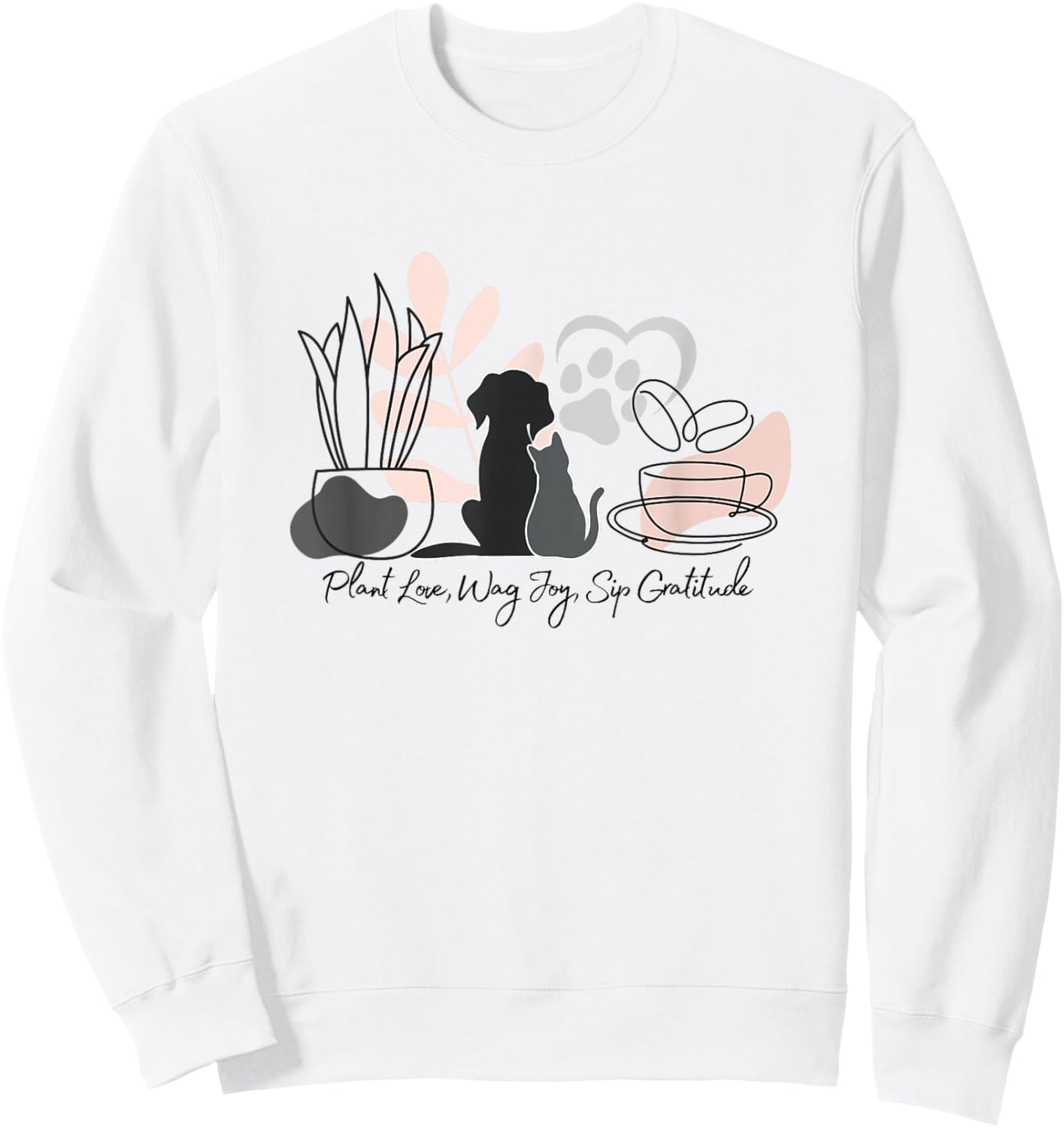 Aesthetic Minimalistic Plant Dog Coffee Art Drawing Women Sweatshirt - Sweatshirt | White