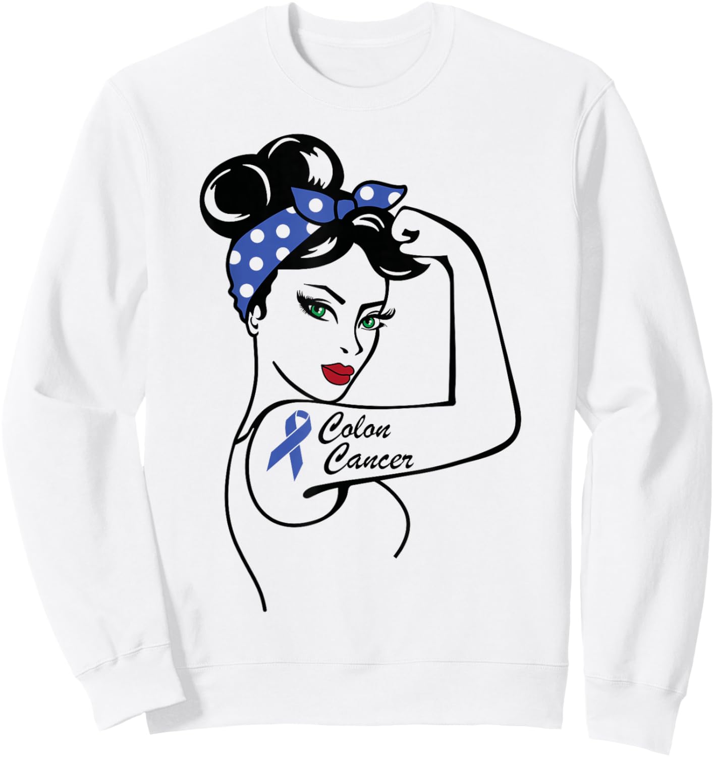 Colon Cancer Awareness Warrior Blue Ribbon Colorectal Sweatshirt - Sweatshirt | White