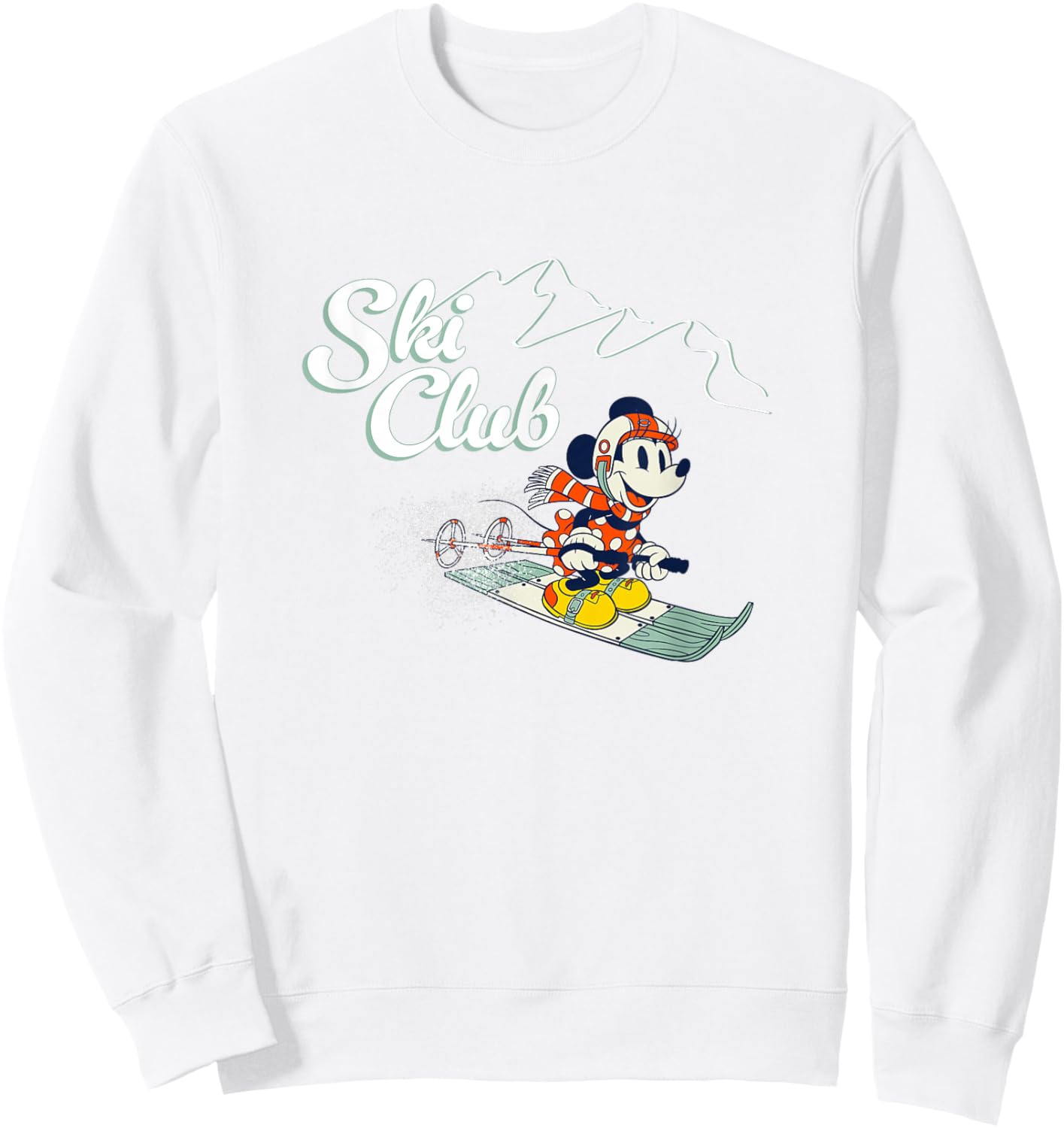 Disney Minnie Mouse Vintage Christmas Ski Club Holiday Fun Sweatshirt - Sweatshirt | White