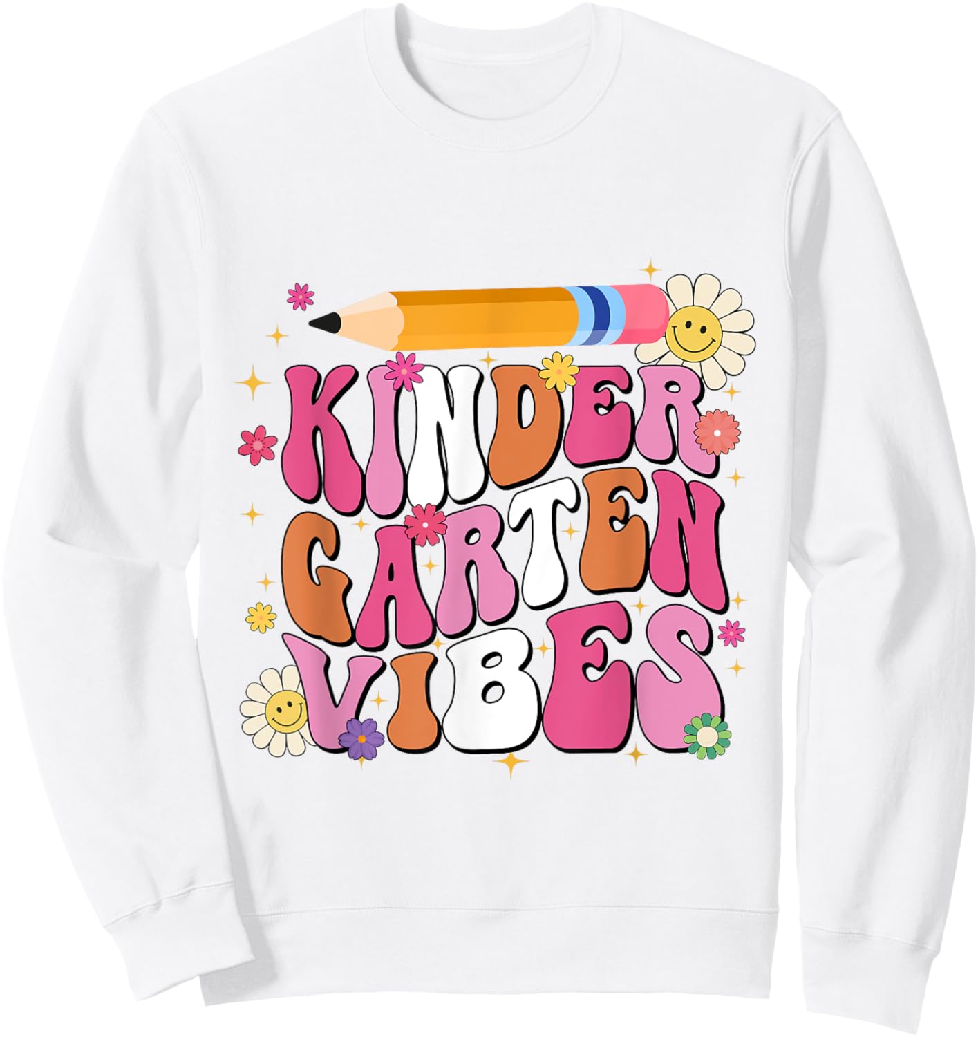 Groovy First Day Of School Kindergarten Vibes Back to School Sweatshirt - Sweatshirt | White