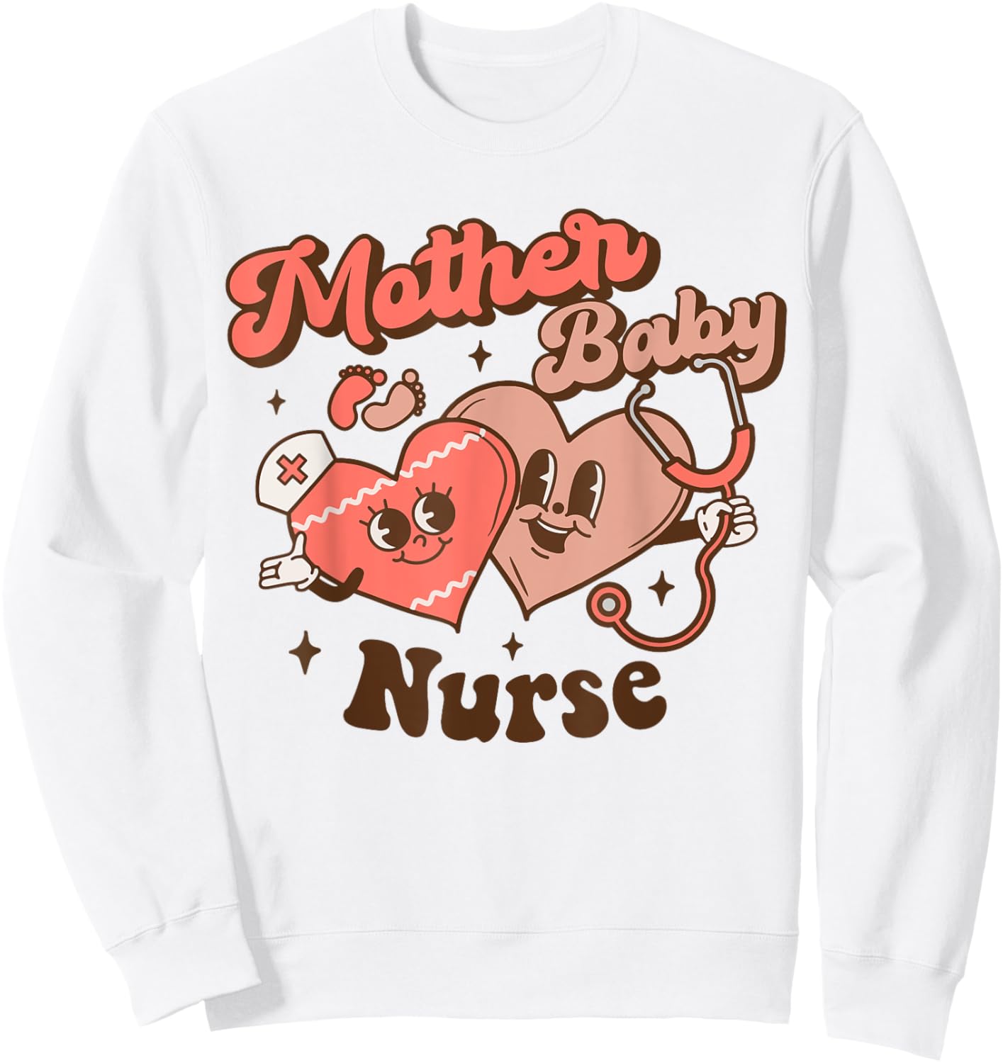 Mother Baby Squad Postpartum Nurse Groovy Nursing Valentines Sweatshirt - Sweatshirt | White