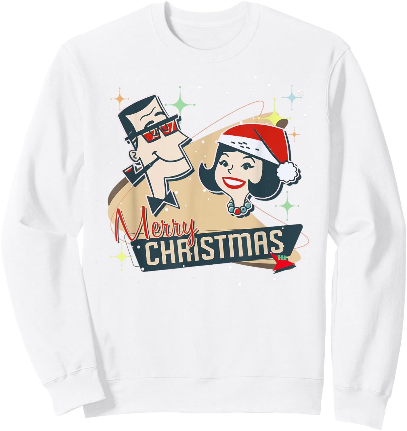 Retro Couple a Vintage Holiday and Mid-Century Christmas Sweatshirt - Sweatshirt | White