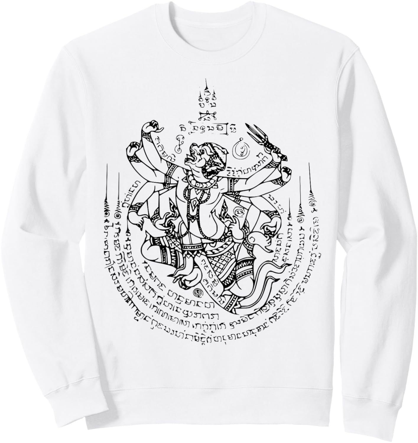 Sak Yant Tattoo Monkey God Hanuman 1 Muay Thai Magical White Sweatshirt - Sweatshirt | White