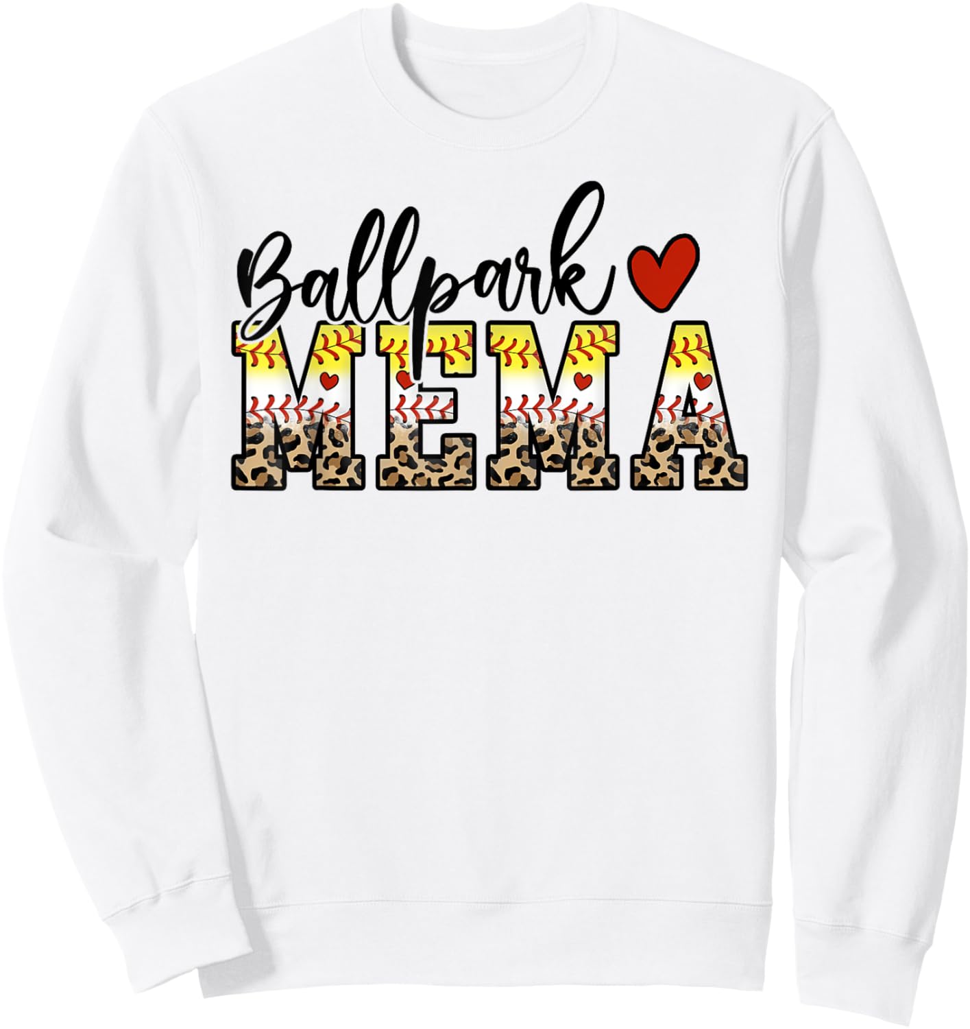 BallPark Mema Baseball Softball Mom Leopard Mother's Day Sweatshirt - Sweatshirt | White