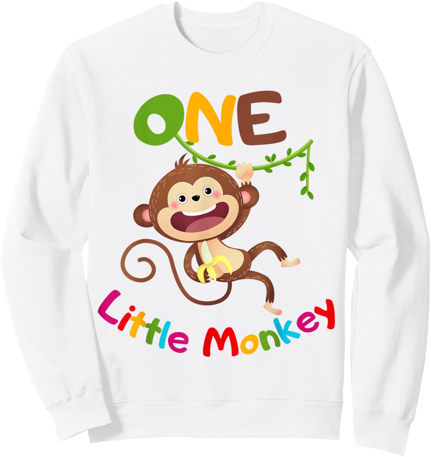ONE Little Monkey Jungle Monkey Theme 1st Birthday Party Sweatshirt - Sweatshirt | White