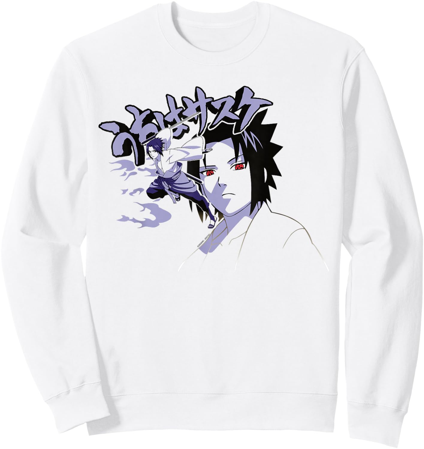 Naruto Shippuden Sasuke Curse Symbol with Jutsu Sweatshirt - Sweatshirt | White