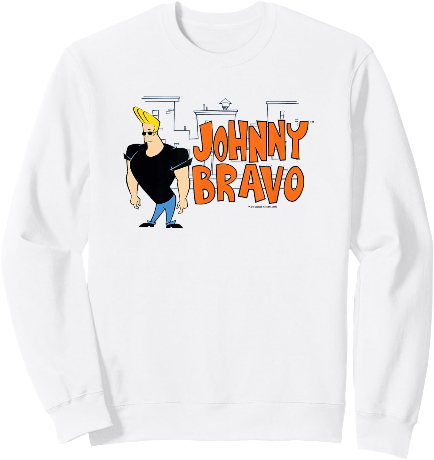 Cartoon Network Johnny Bravo City Logo , Men's, Blue, Small, Short Sleeve, Classic Fit, Cotton 100% Sweatshirt - Sweatshirt | White