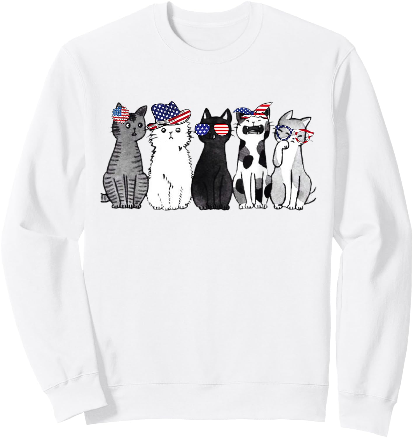 cat lover July 4th Forth of July funny cats American Flag Sweatshirt - Sweatshirt | White
