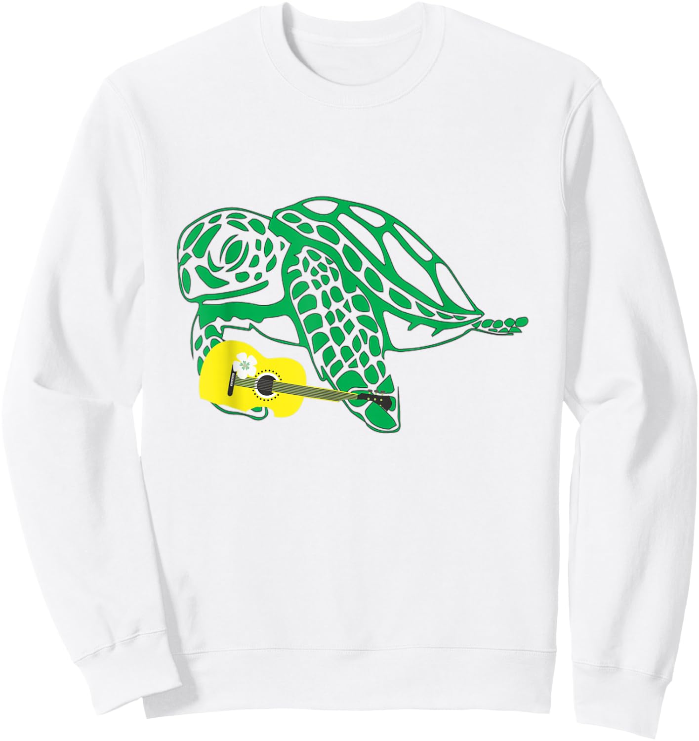 Sea Turtle Playing the Ukulele Guitar Hawaii Florida Aloha Sweatshirt - Sweatshirt | White