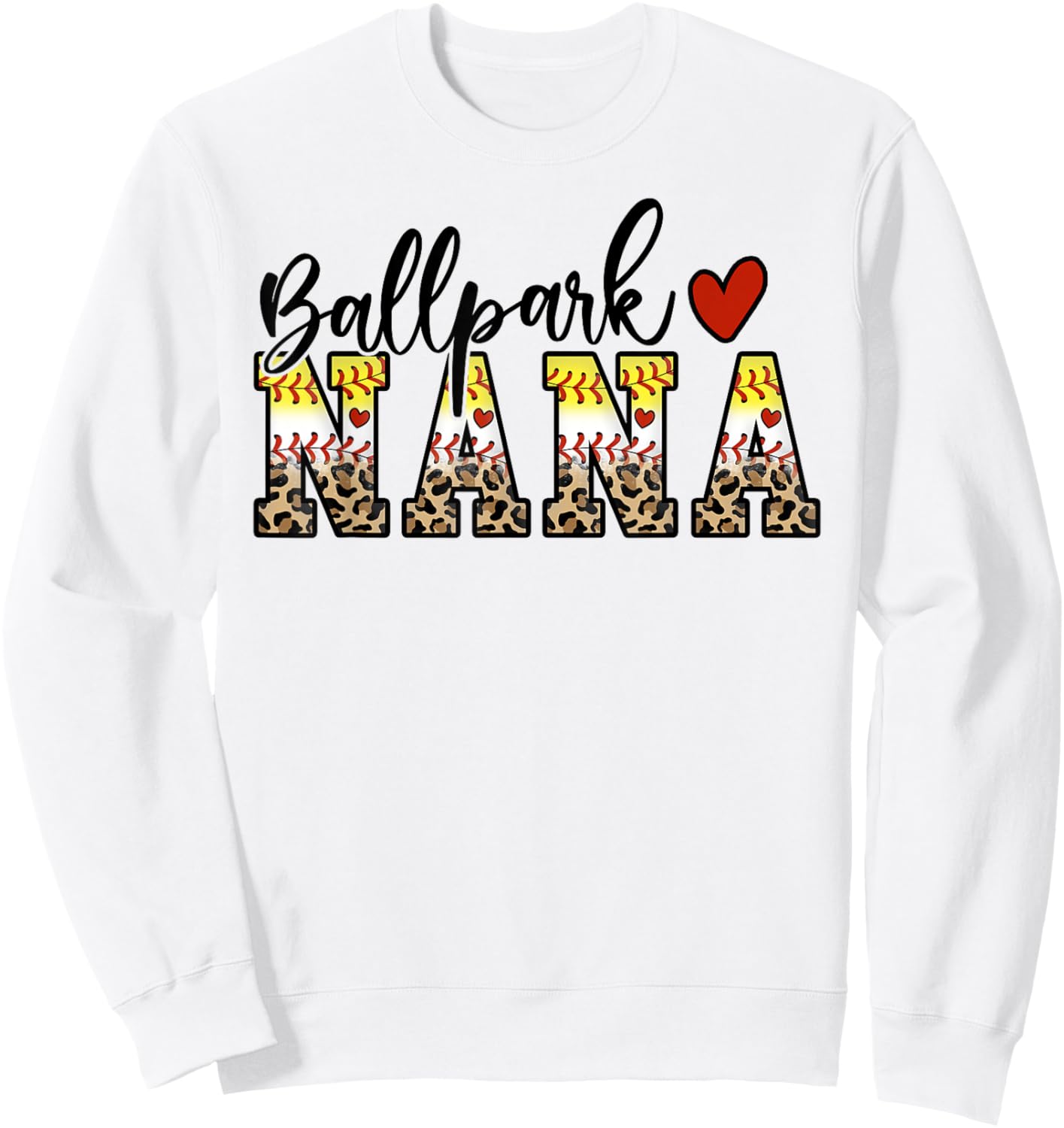 BallPark Nana Baseball Softball Mom Leopard Mother's Day Sweatshirt - Sweatshirt | White