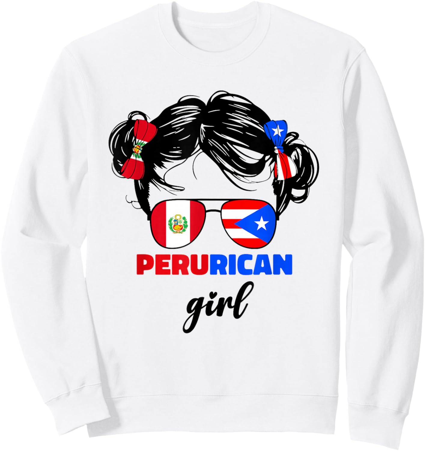 Half Peruvian And Puerto Rican Rico Peru Flag Girls Kids Mix Sweatshirt - Sweatshirt | White