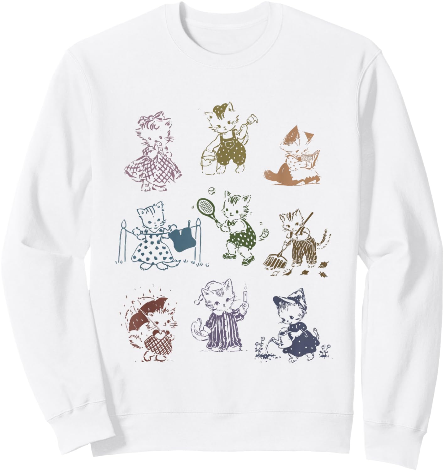 Vintage 90s Tattoo Cat Retro Kitten Cute Cat Lovers Cat Mom Sweatshirt - Sweatshirt | White