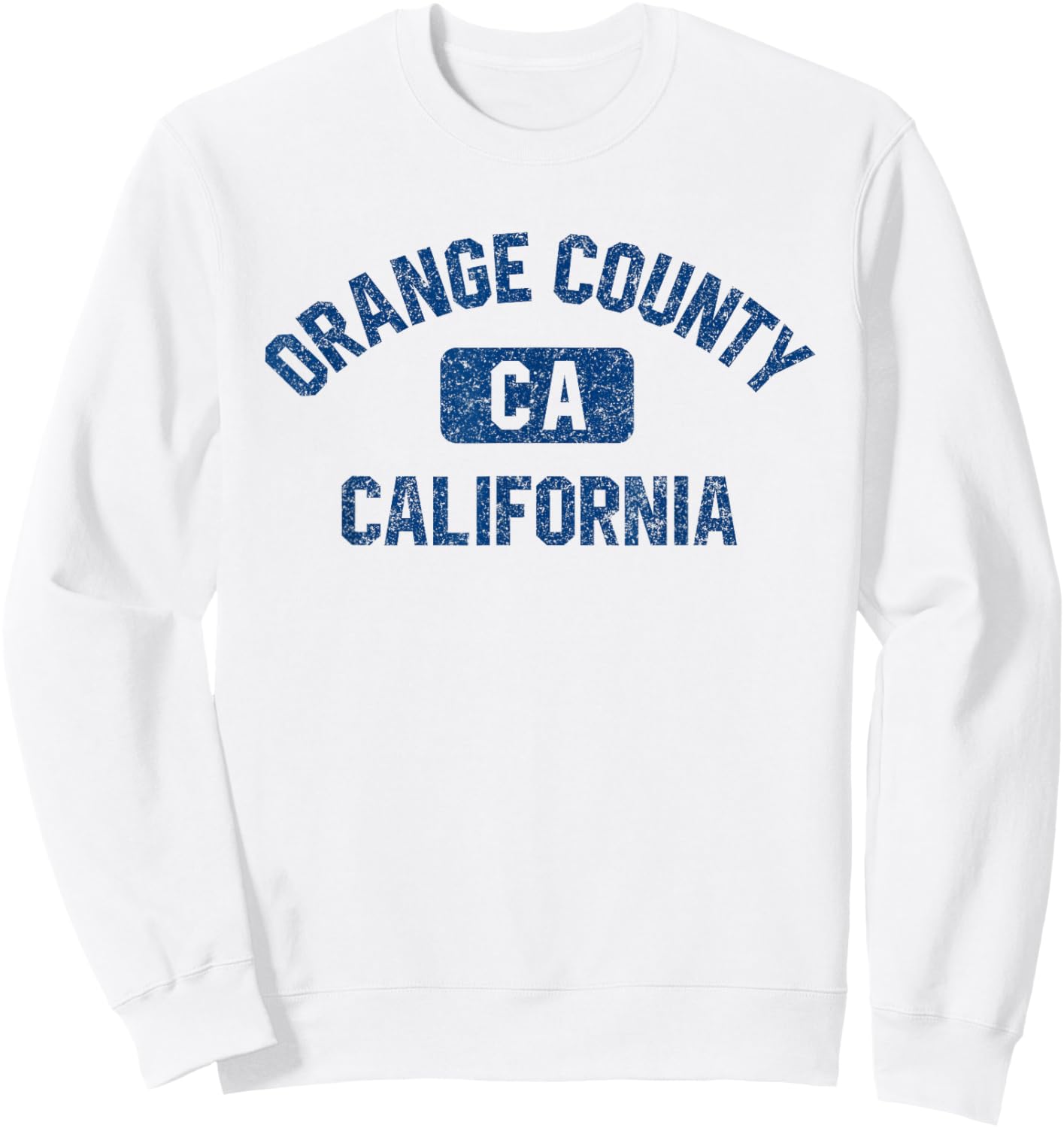 Orange County California Gym Style Distress Dark Blue Print Sweatshirt - Sweatshirt | White