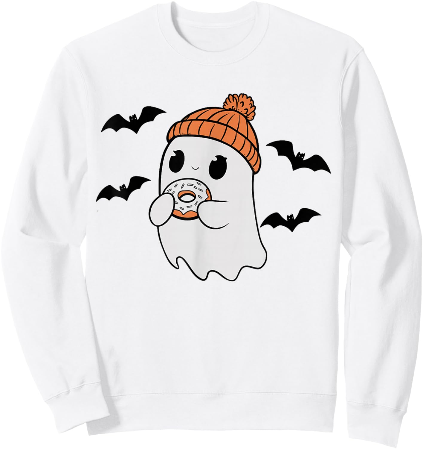 Cute Ghost Eating Donut Lovers Spooky Halloween Food Costume Sweatshirt - Sweatshirt | White