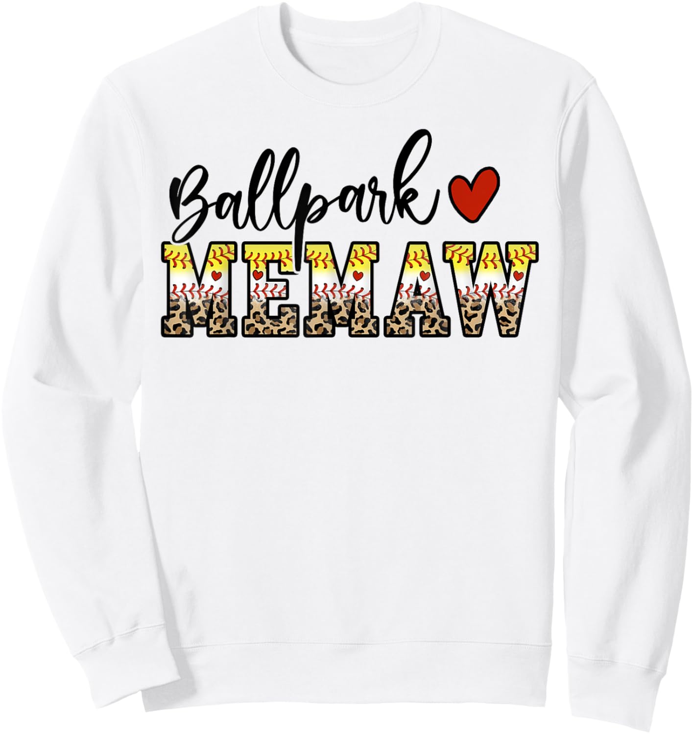 BallPark Memaw Baseball Softball Mom Leopard Mother's Day Sweatshirt - Sweatshirt | White
