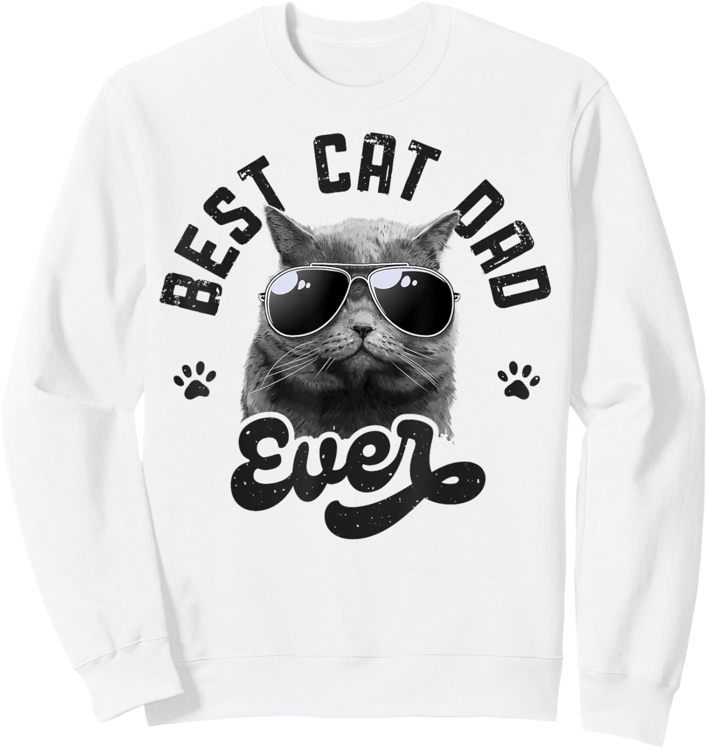 Best Cat Dad Ever Funny Daddy Father's Day Retro Vintage Men Sweatshirt - Sweatshirt | White