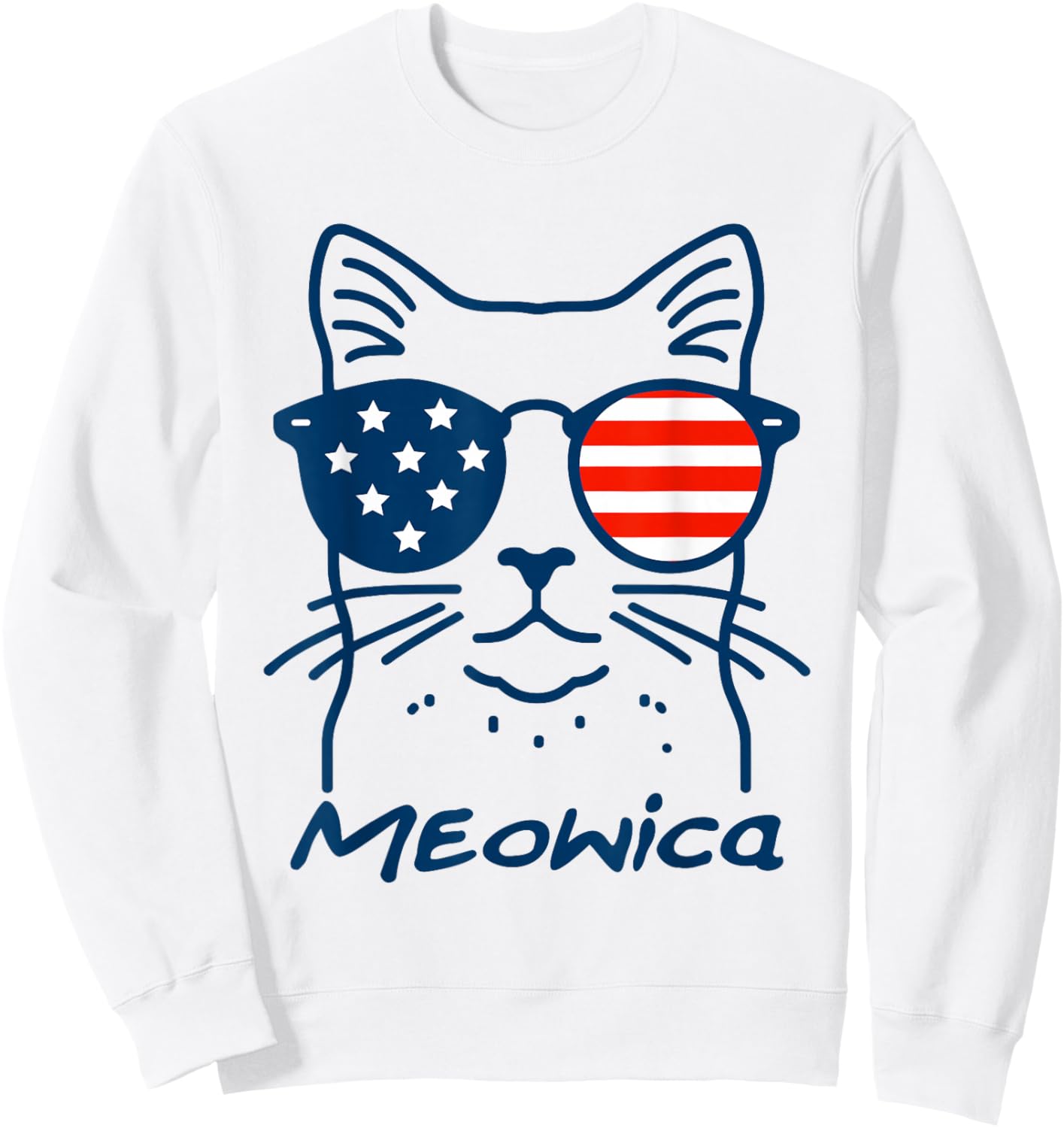 Meowica USA 'Merica Cat 4th of July Funny Patriotic Sweatshirt - Sweatshirt | White