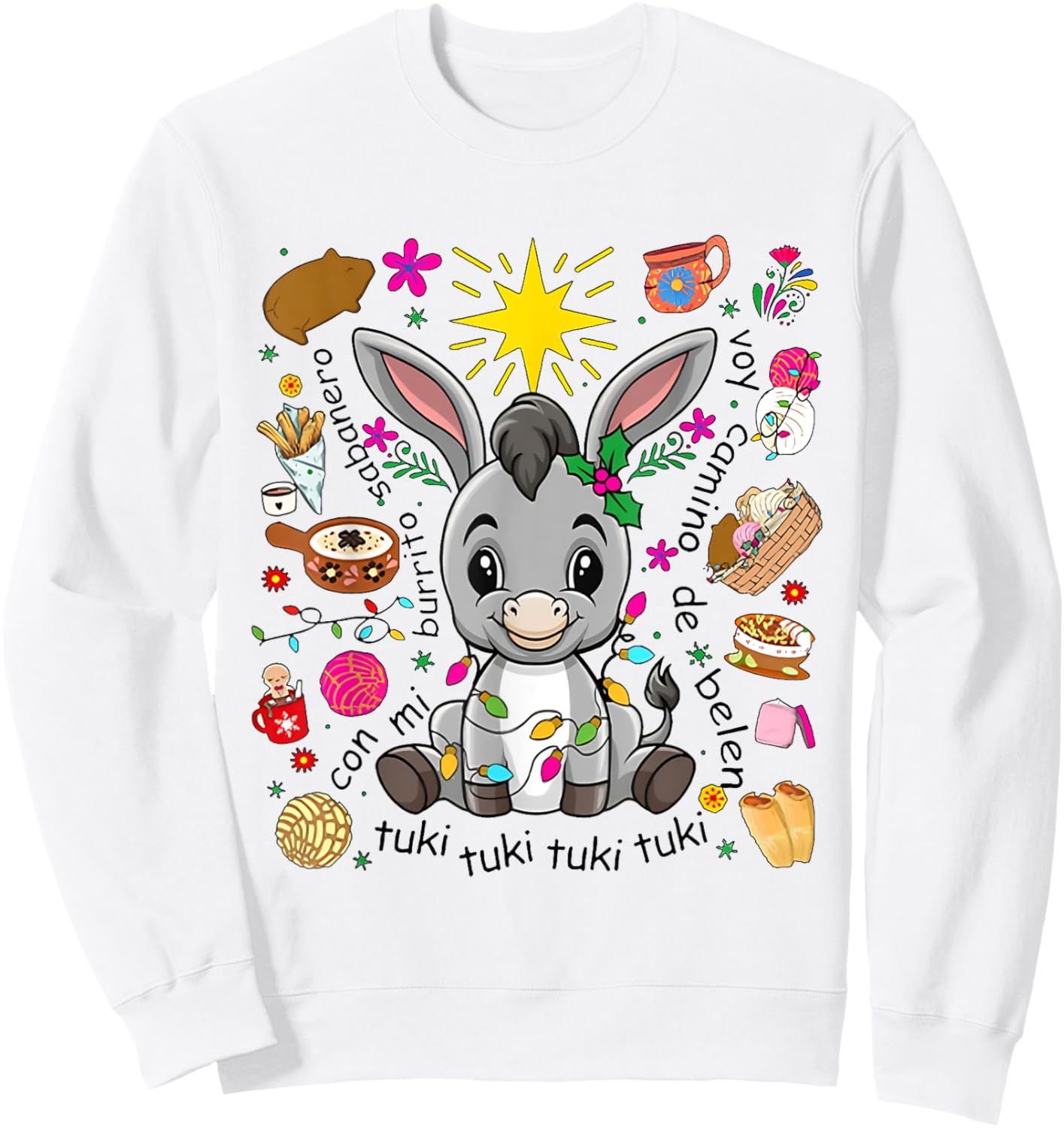 Mi Burrito Sabanero Mexican Tuki Tuki Donkey Latino Xmas Sweatshirt - Sweatshirt | White