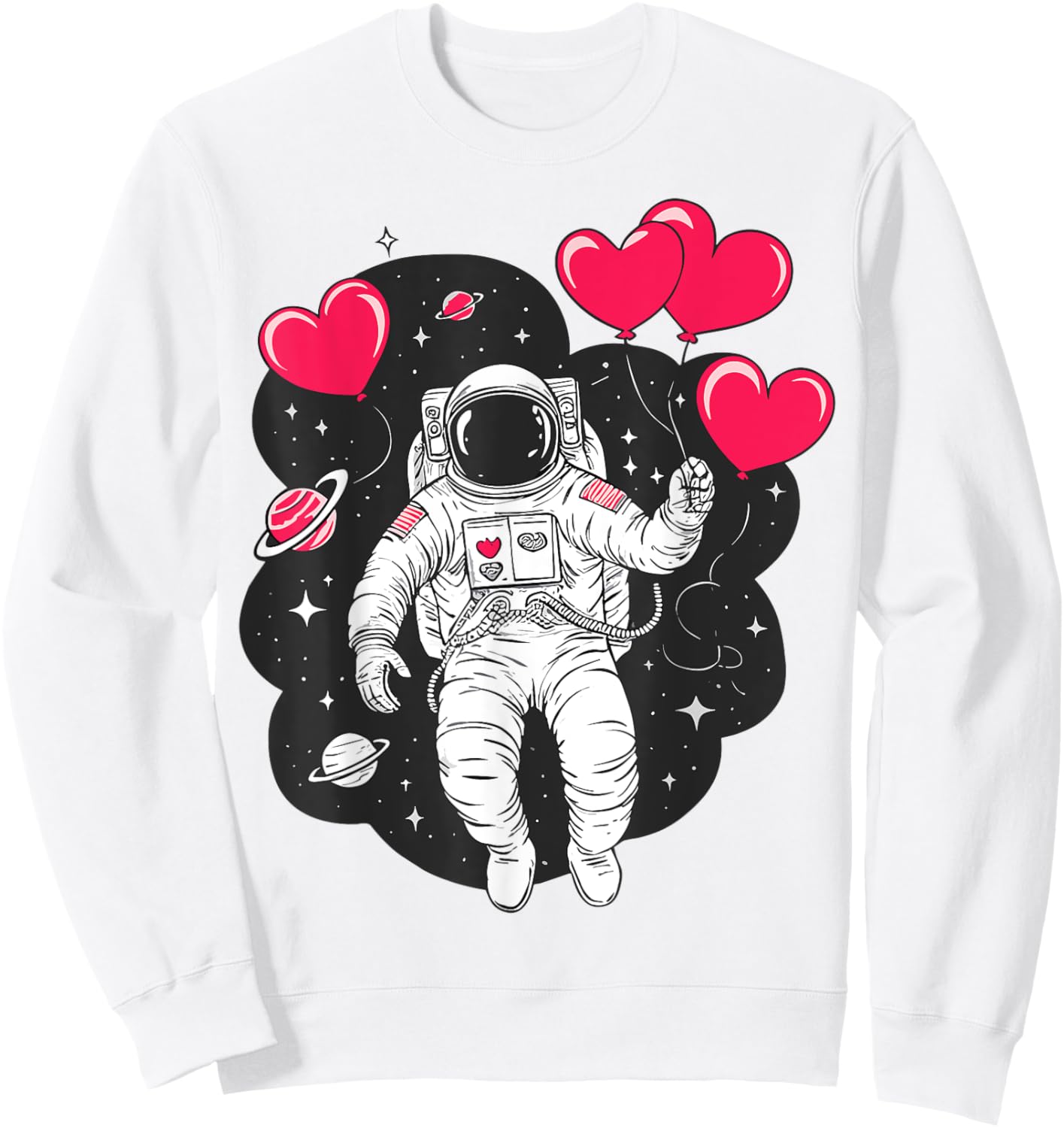 Valentines Day Space Astronaut Heart Balloons Toddler Boys Sweatshirt - Sweatshirt | White