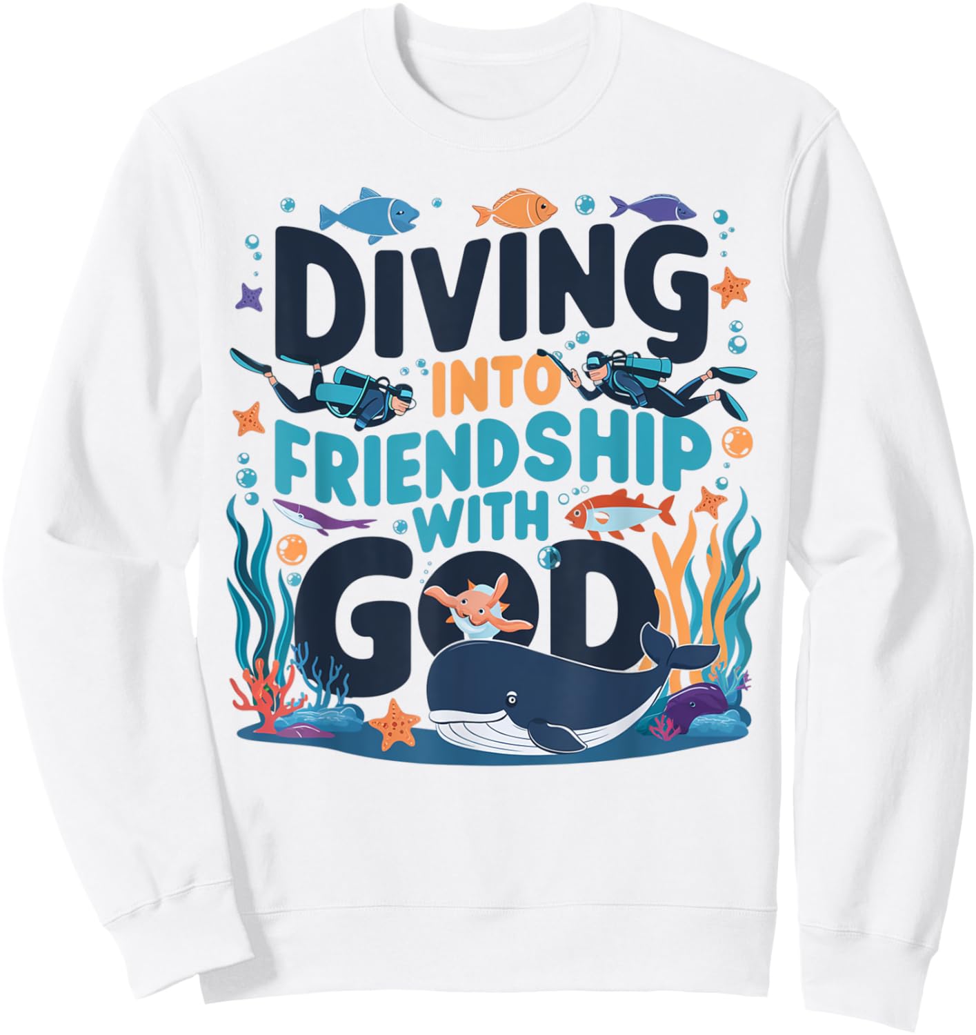 Diving Into Friendship With God Scuba VBS 2025 Christian Sweatshirt - Sweatshirt | White