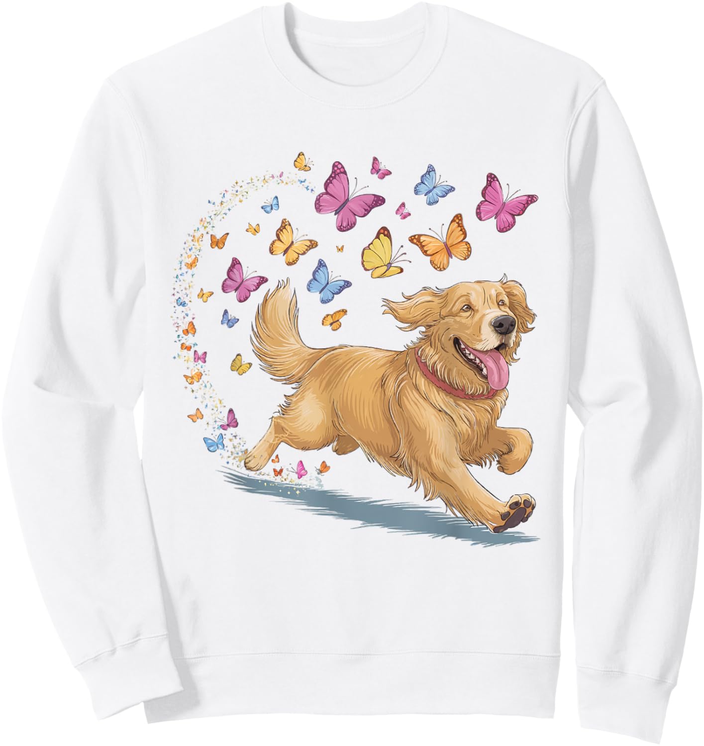Dog Chases Butterflies Golden Retriever Butterfly Sweatshirt - Sweatshirt | White